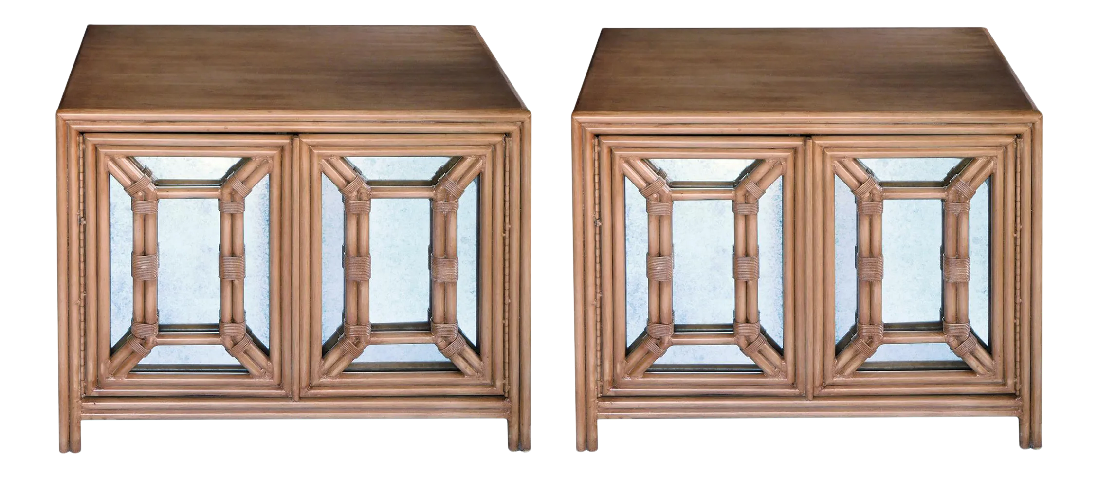 1960s Hollywood Regency Painted Faux Bamboo and Mirrored 2Door