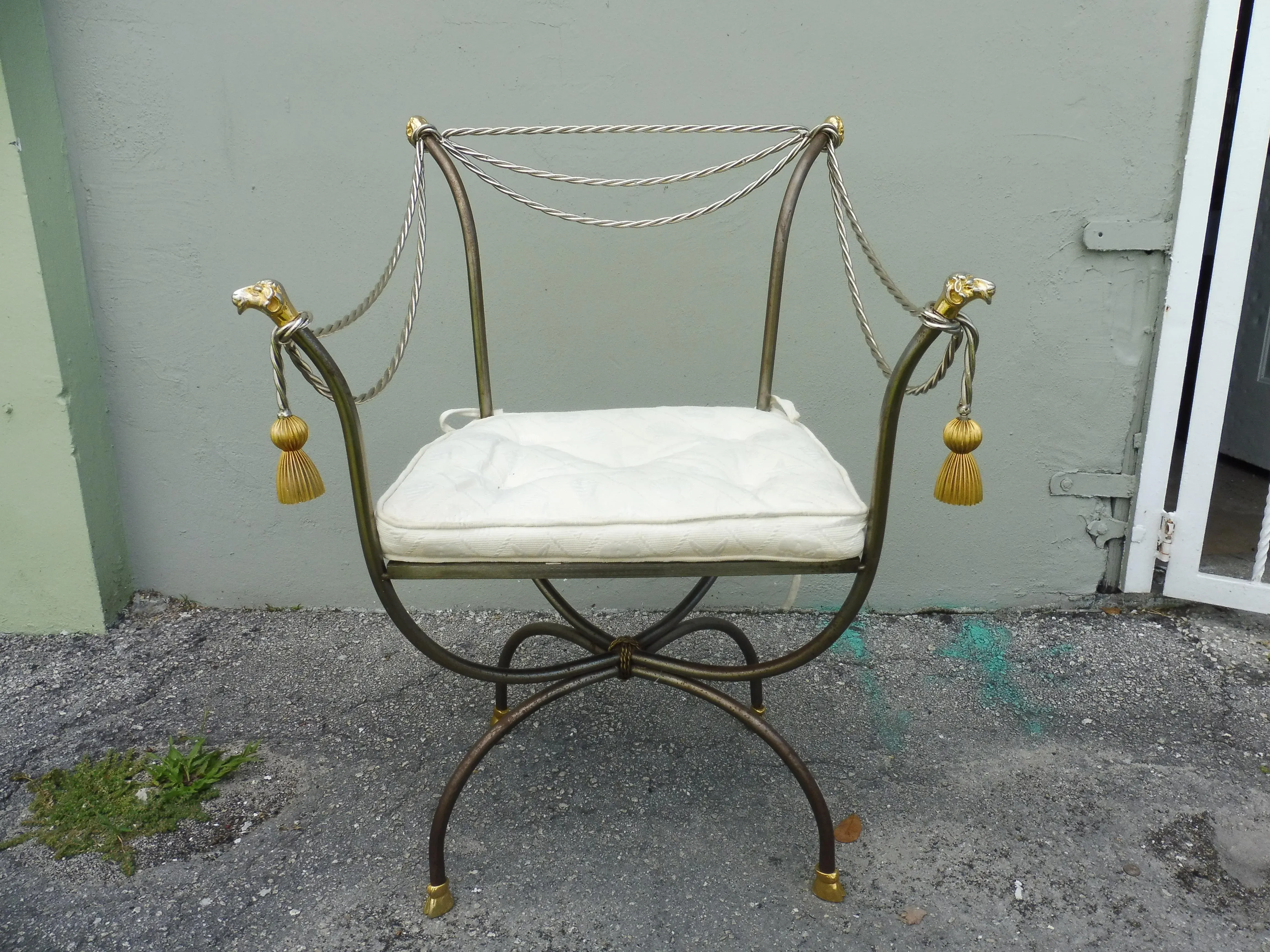 1970s Neoclassical Brass and Steel Savonarola Chair Chairish