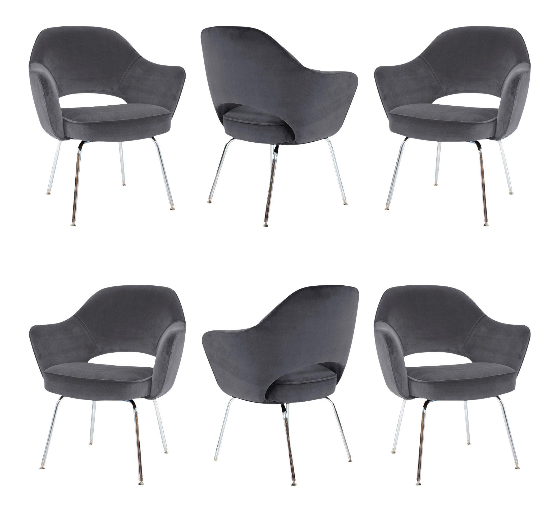 Saarinen for Knoll Executive Arm Chairs in Gunmetal Gray Velvet Set
