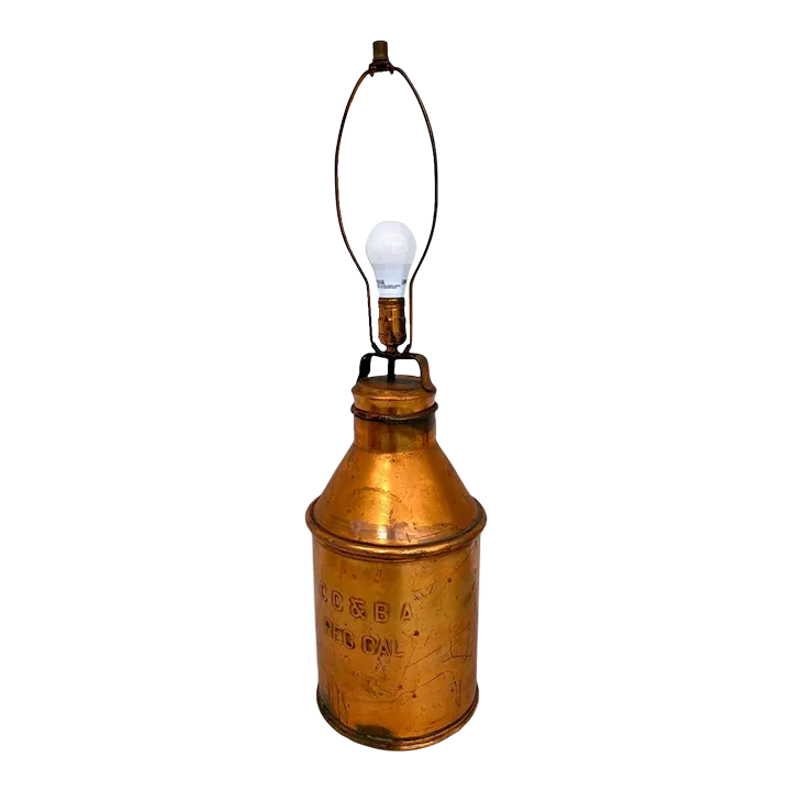 Vintage Late 20th Century Steel With Brass Finish CC & Ba Milk Jug Table Lamp Chairish