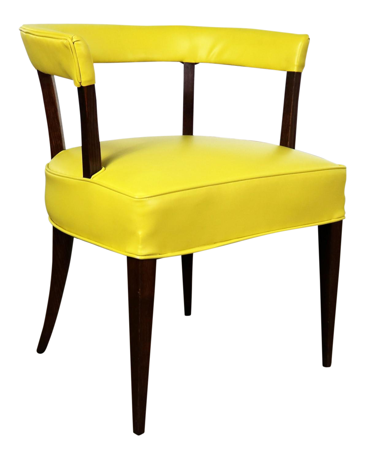 Mid Century Modern Yellow Vinyl and Oak Barrel Back Side Chair Chairish