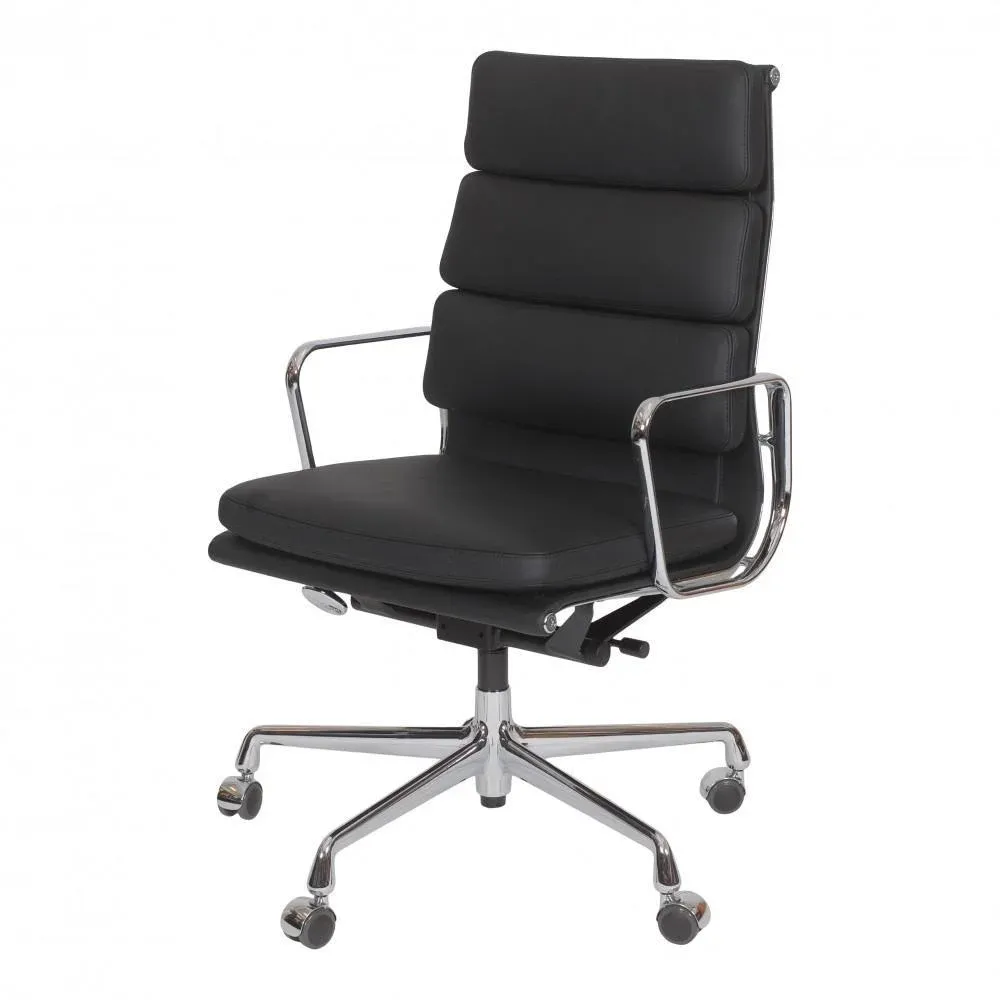 Black Leather EA 219 Office Chair by Charles Eames for Vitra