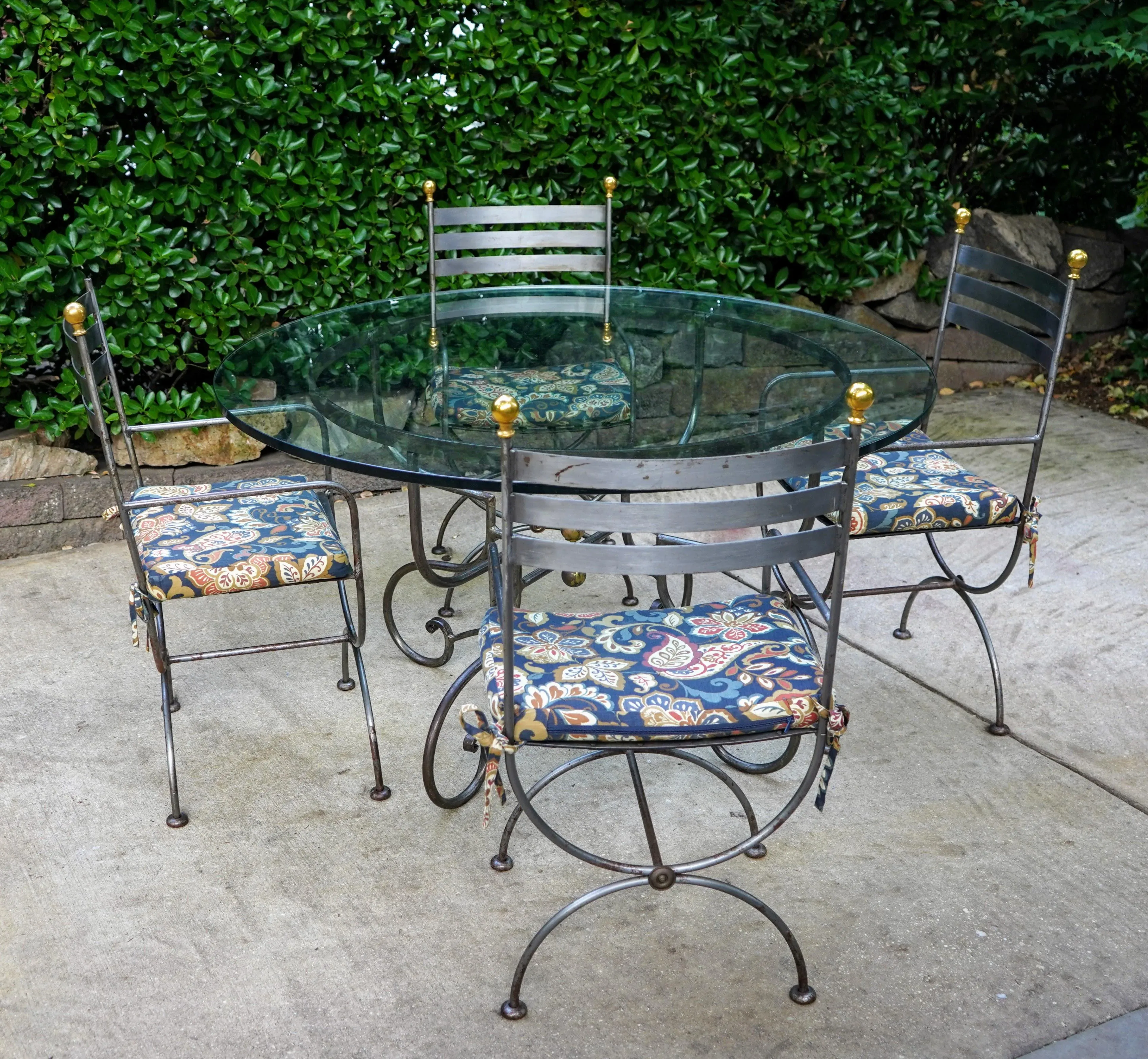 Glass Top Antique Wrought Iron Table And Chairs Vintage Wrought