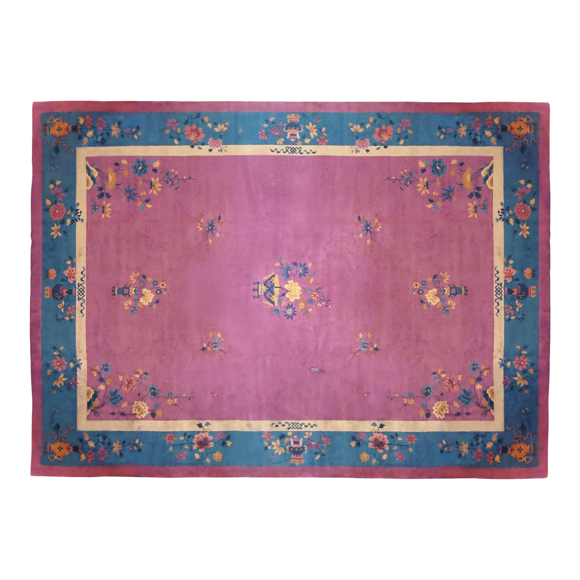 Antique Chinese Art Deco Oriental Rug in Room Size W Art Deco Motifs and Flowers | Chairish