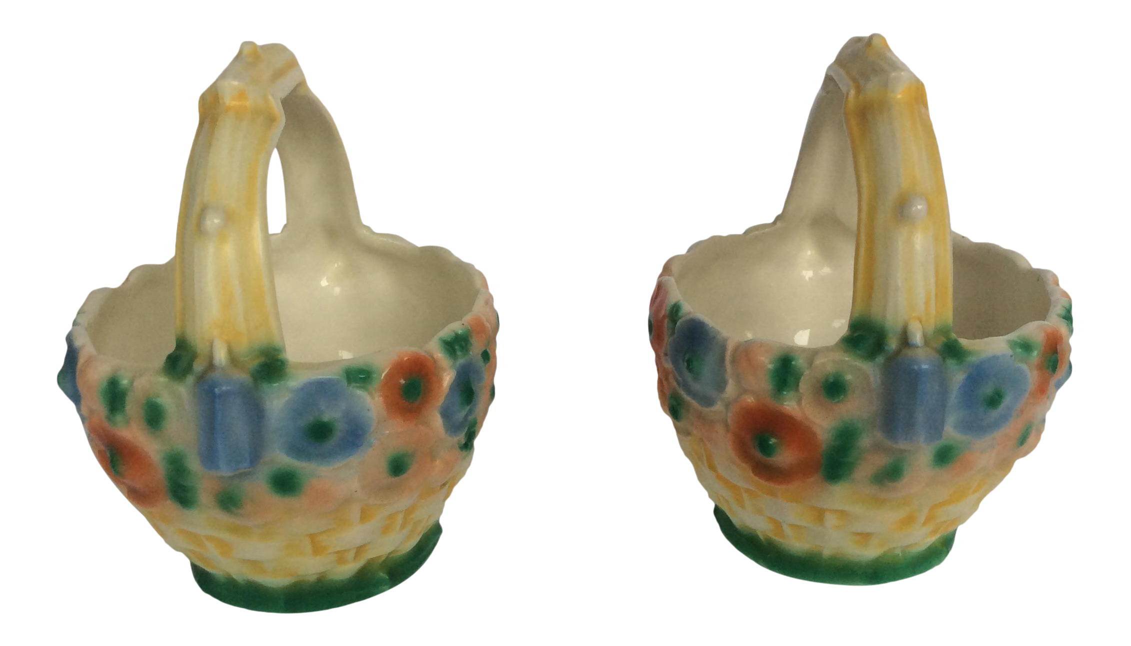 Czechoslovakia Pottery Flower Baskets a Pair Chairish