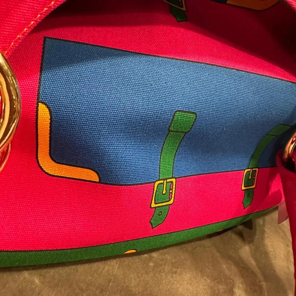 A 1990s Vibrant Pink and Green Fabric Top Handle Bag by Roberta Di 