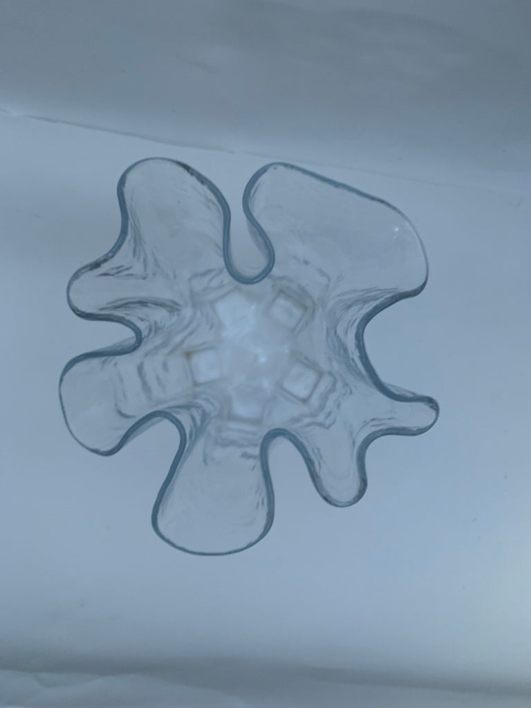 1960s MCM Vintage Muurla of Finland Frosted Res Art Glass  Vintage Muurla Finland Ruffled Folded Handkerchief Vase Clear Blown Art Glass main image 1