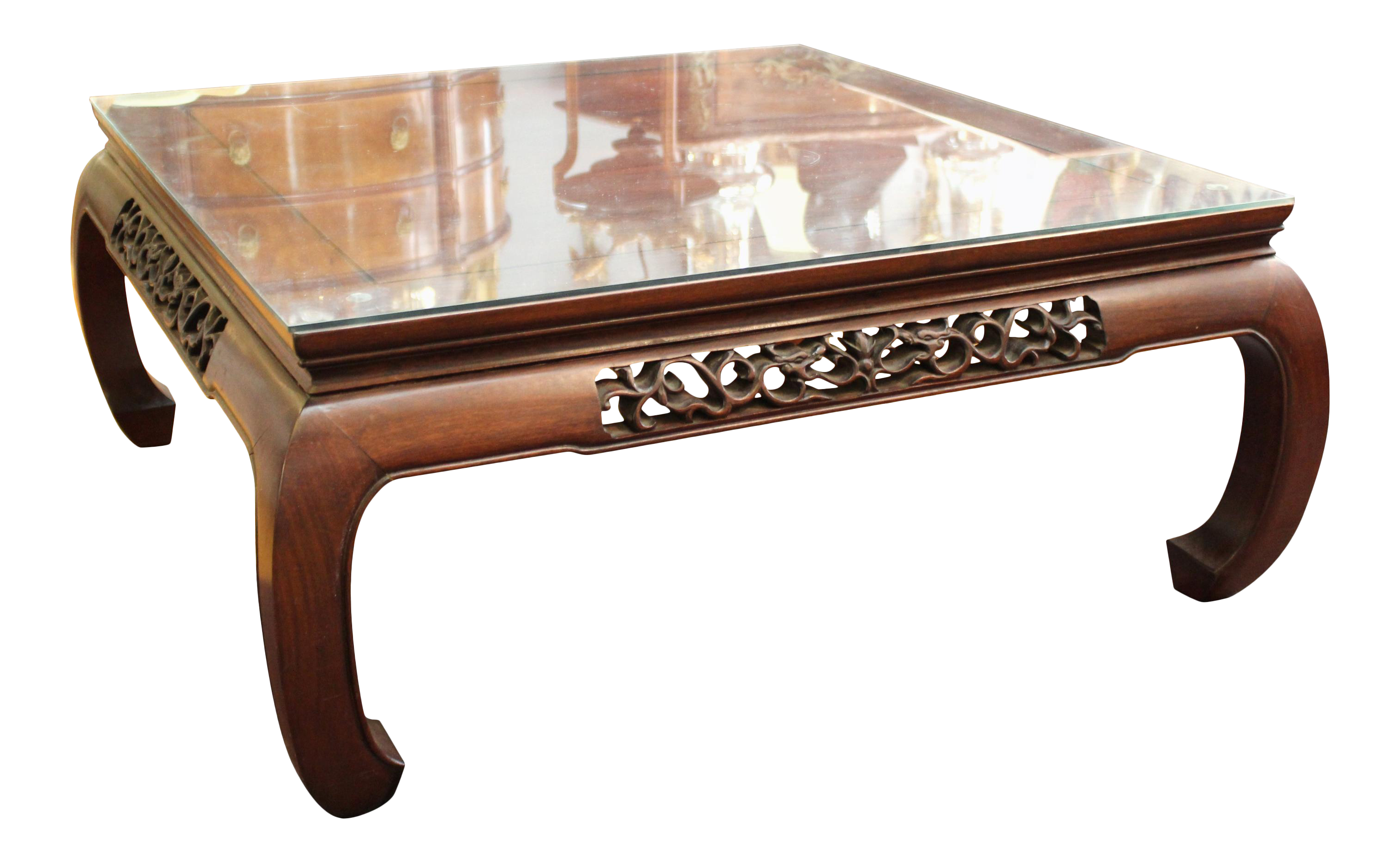 Modern Asian Style Square Coffee Table In Wood With Glass Top Chairish
