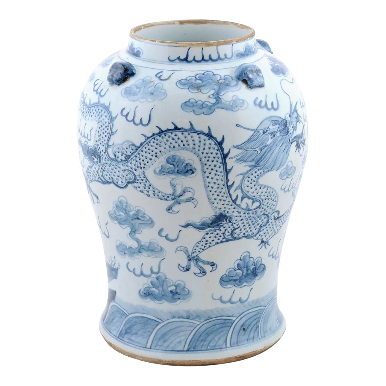 20th Century Chinese Export Blue and White Porcelain Vase with Dragon Motifs Chairish