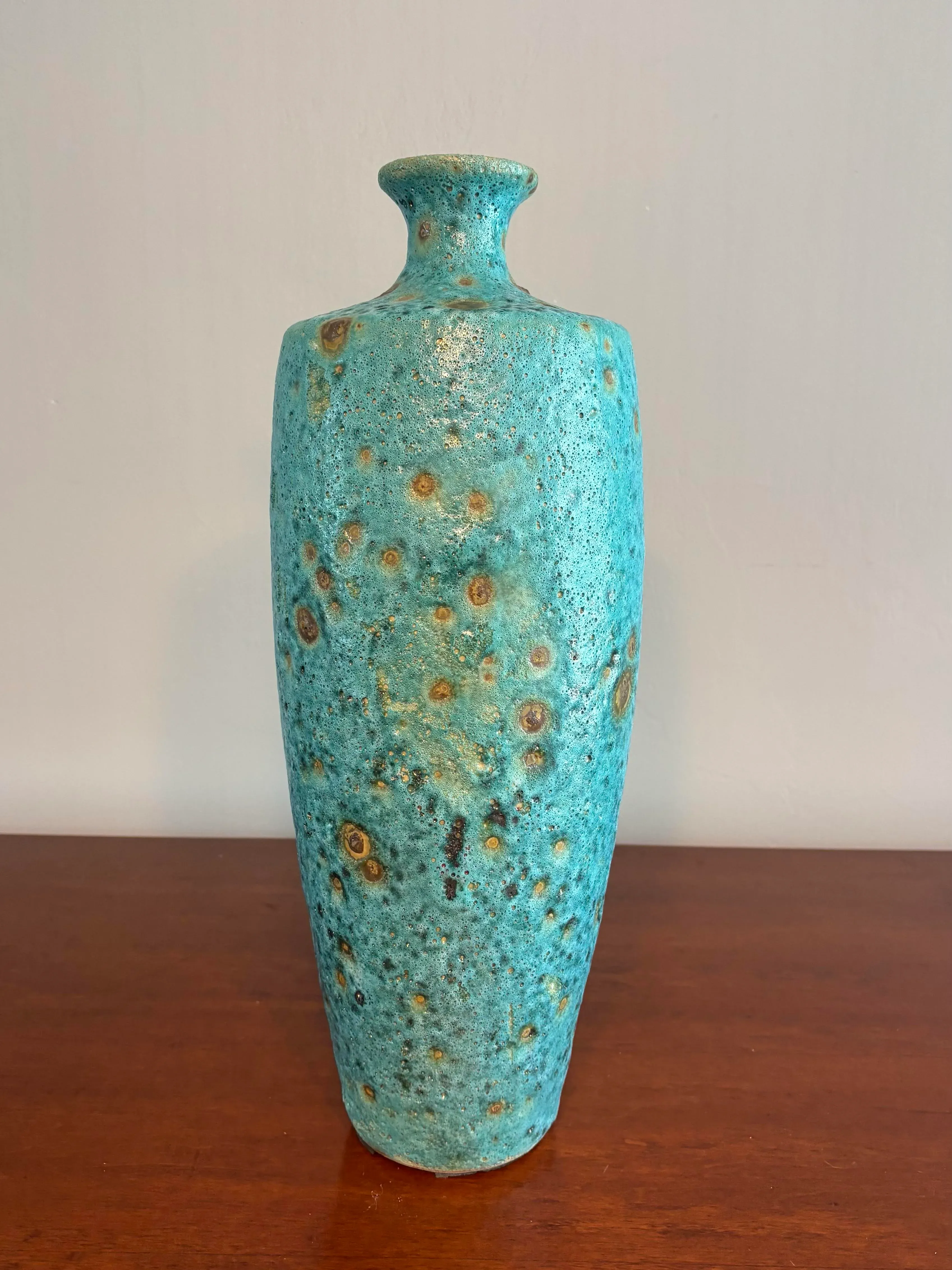 Large Mid Century Modern Italian Peacock Fat Lava Vase | Chairish