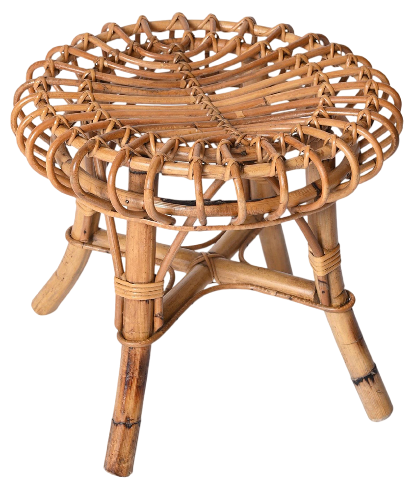 Italian Round Stool in Rattan and Bamboo by Franco Albini, 1960s