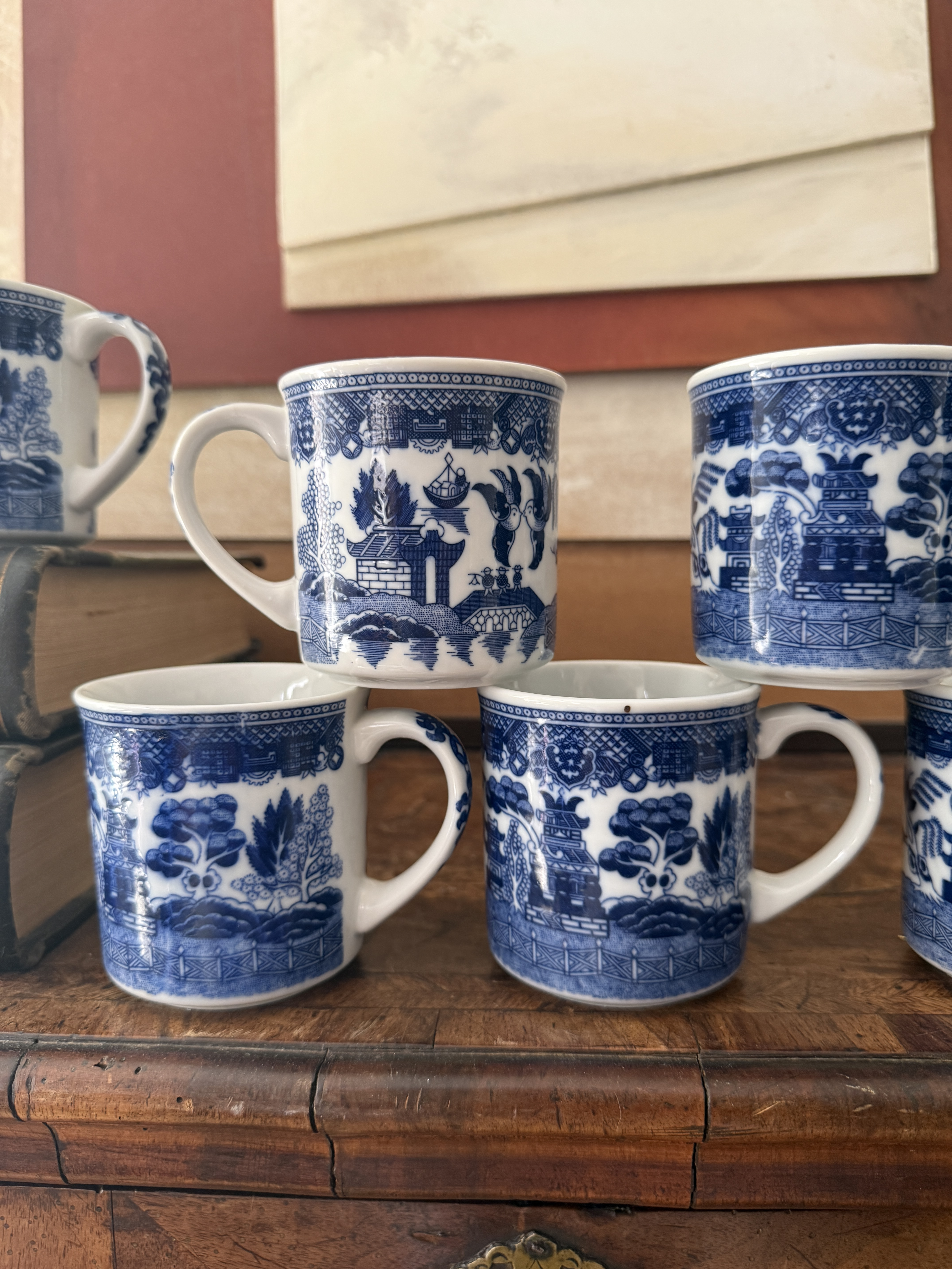 1970s Blue Willow Coffee Mugs - Set of Eight (8)