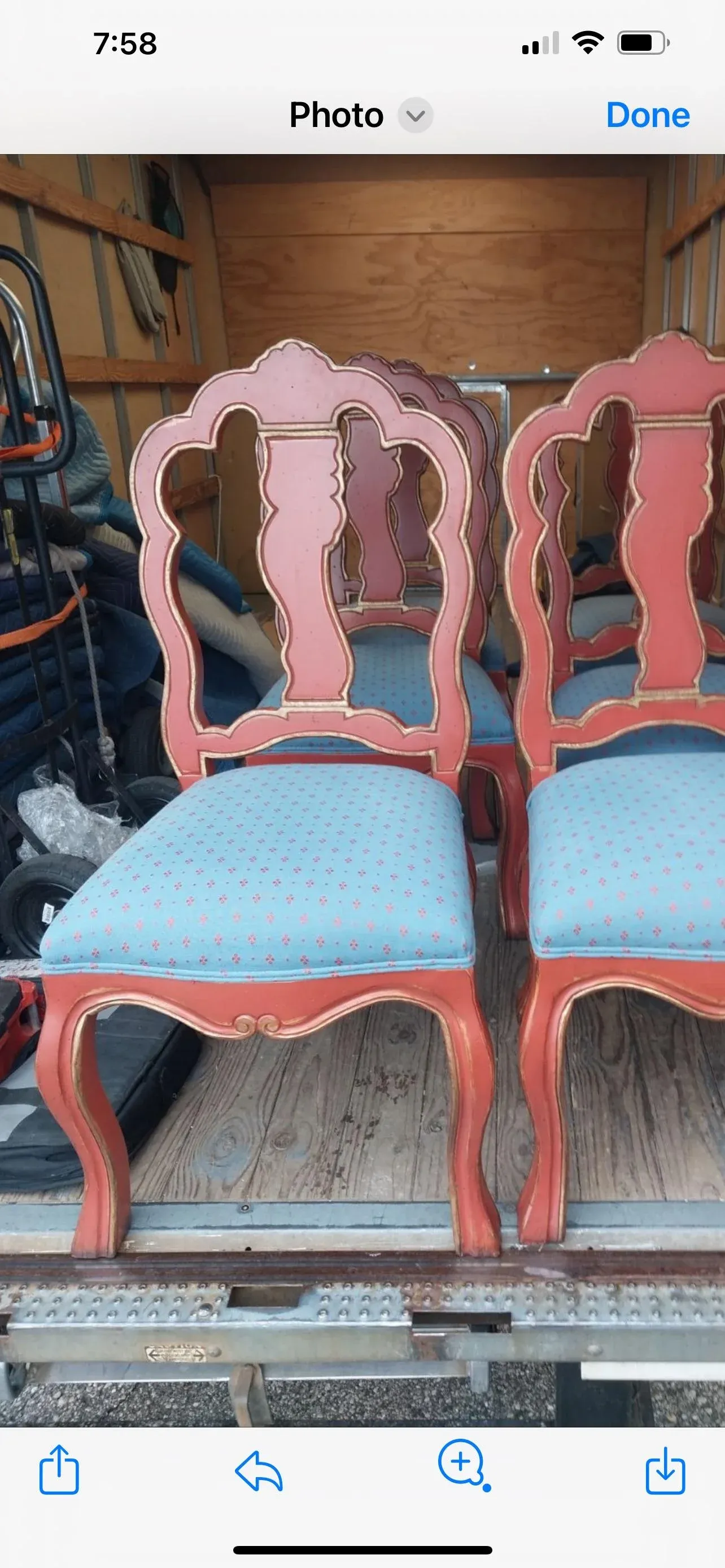 Vintage Painted Red and Gold Italian Queen Ann Style Dining Chairs a Set of 12