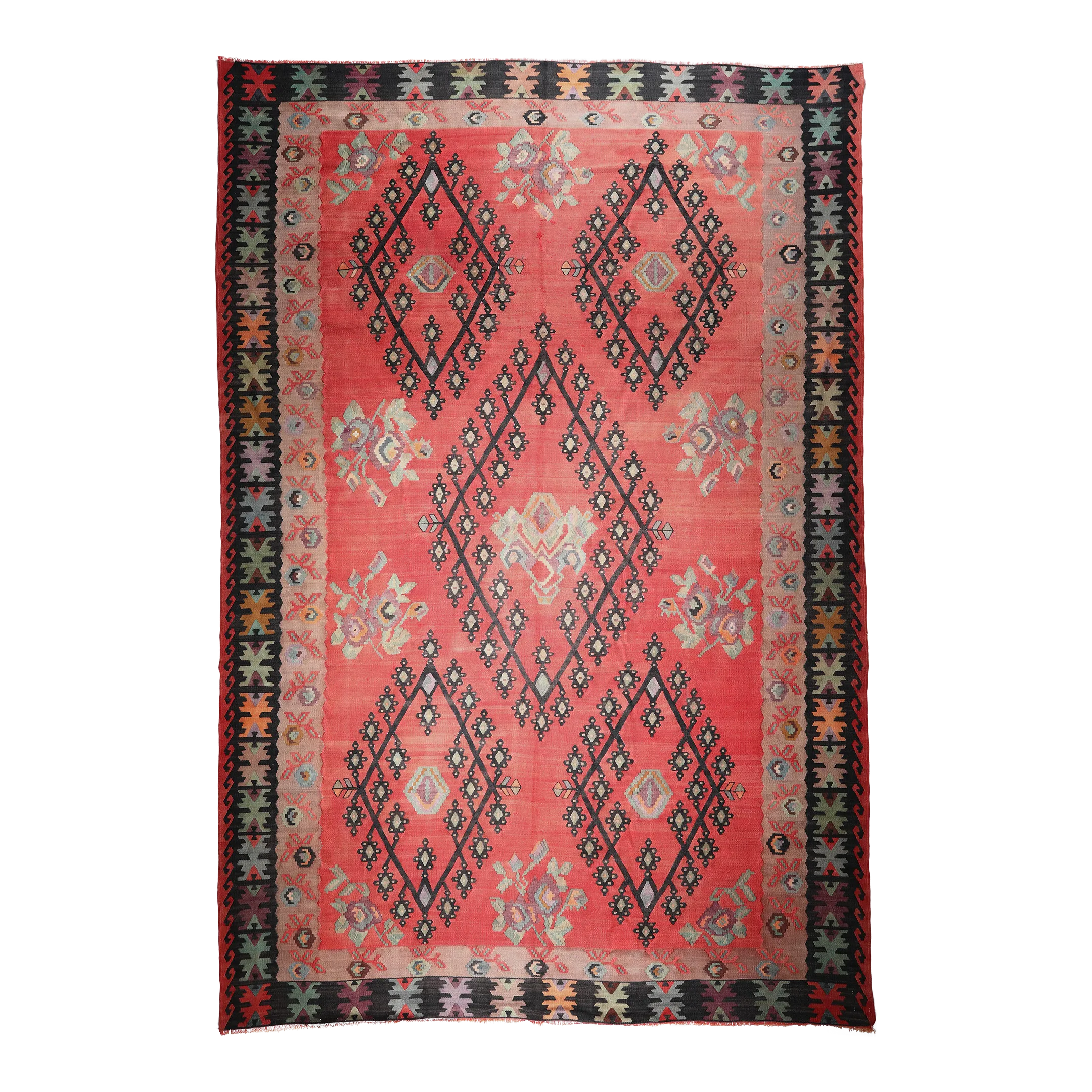 1970s Red Tone Floor Kilim Rug -7\' 4\'\' X 10\' 4\'\'