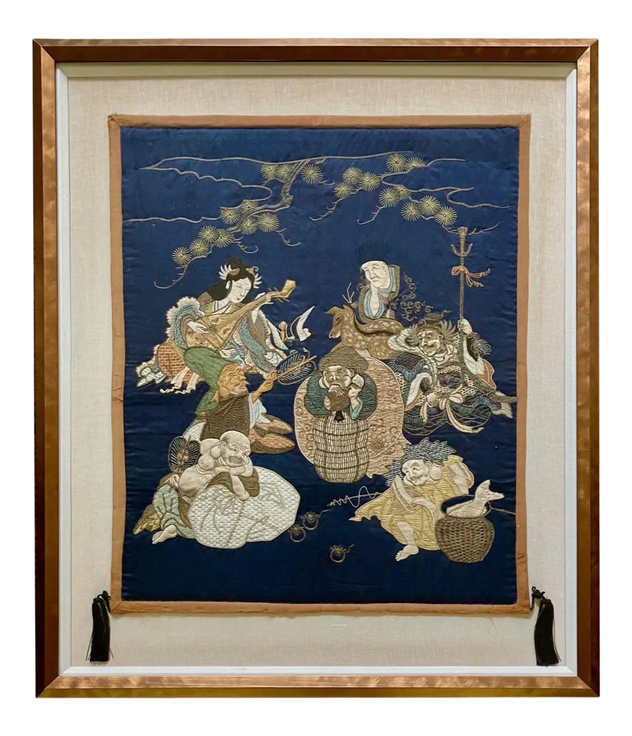 Framed Antique Japanese Embroidery Fukusa Panel Chairish