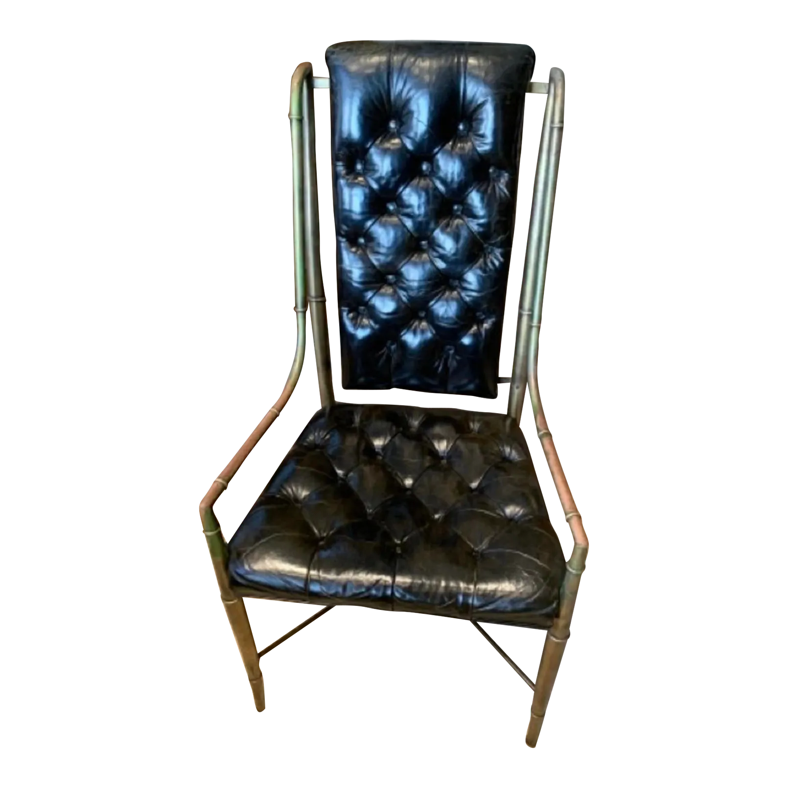 Modern Mid Century Brass and Leather Chair With Bamboo Stylized