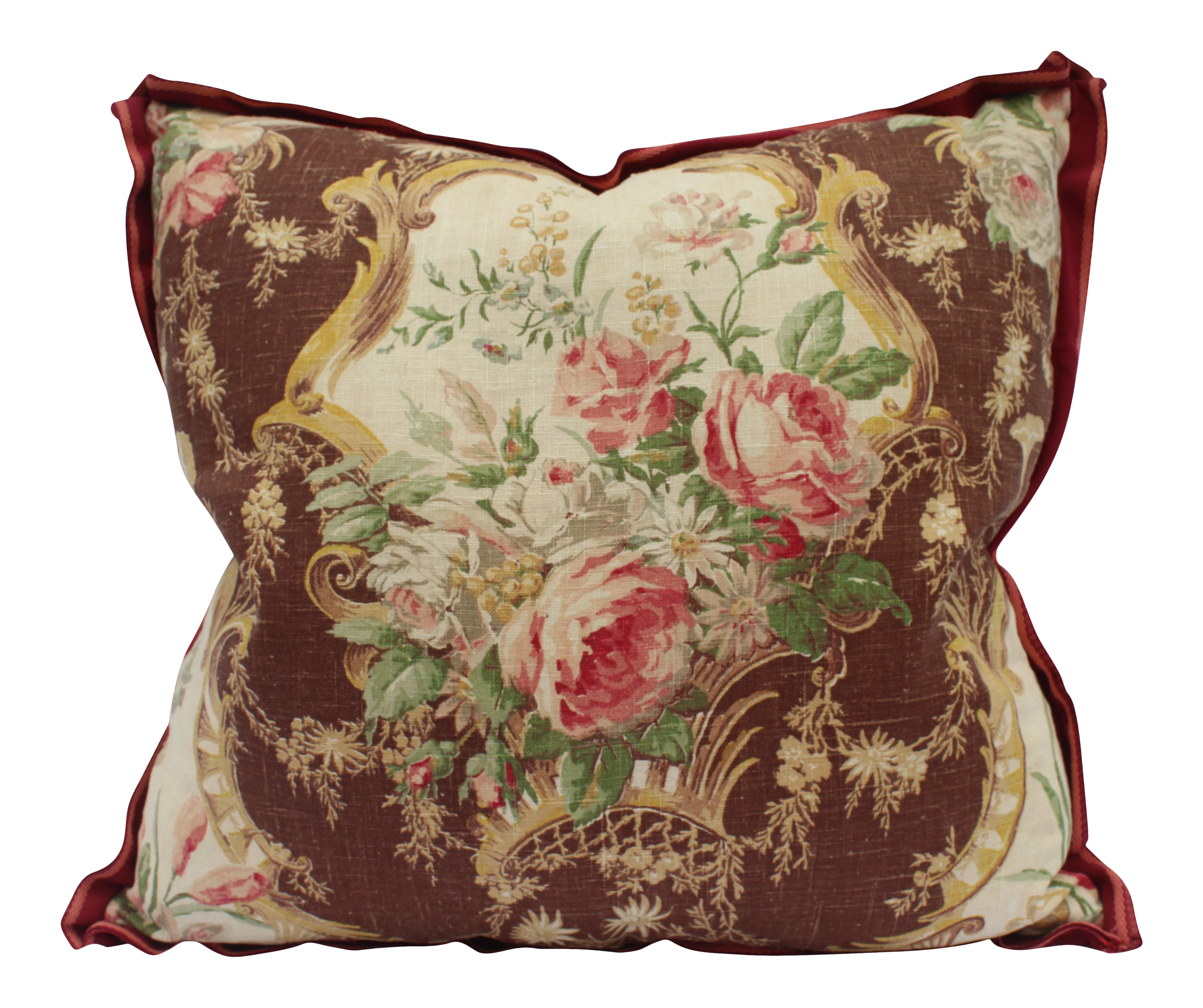 English Traditional Floral Printed Linen Down Pillow Chairish