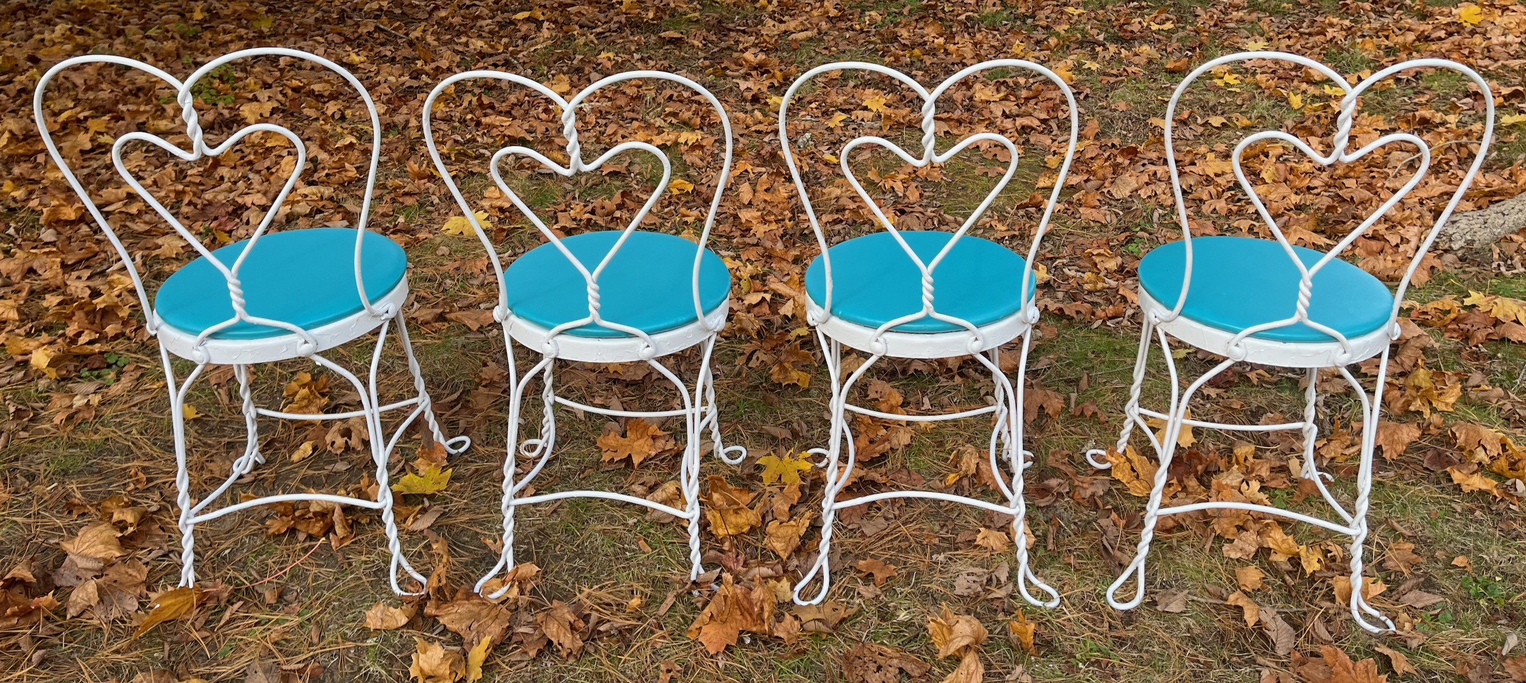 Set 4 Ice Cream Parlor Chairs Wrought Iron Heart Shaped Backs Vinyl Seats Chairish