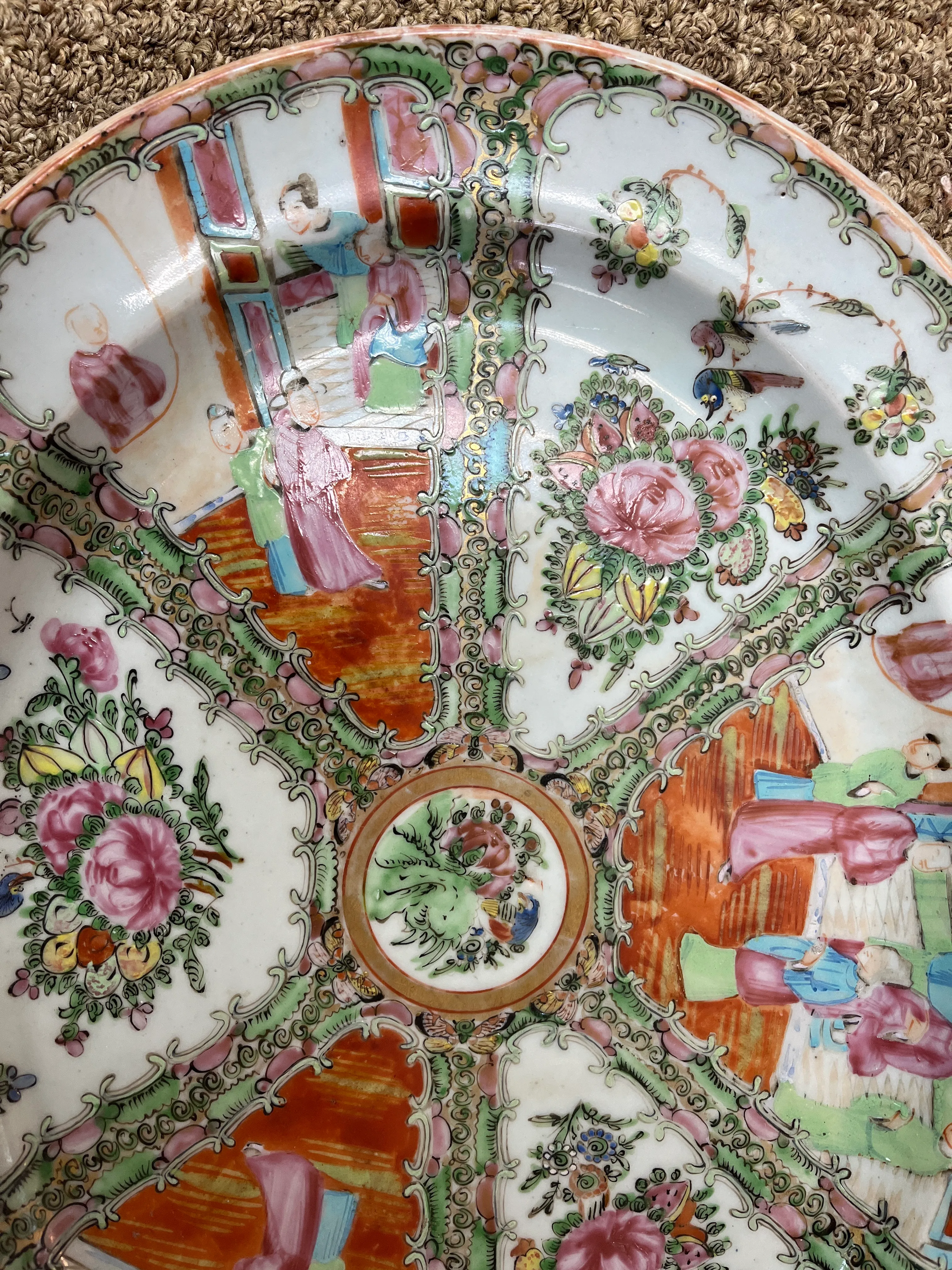 Large Antique Chinese Rose Medallion Platter, 1891-1920 Mark
