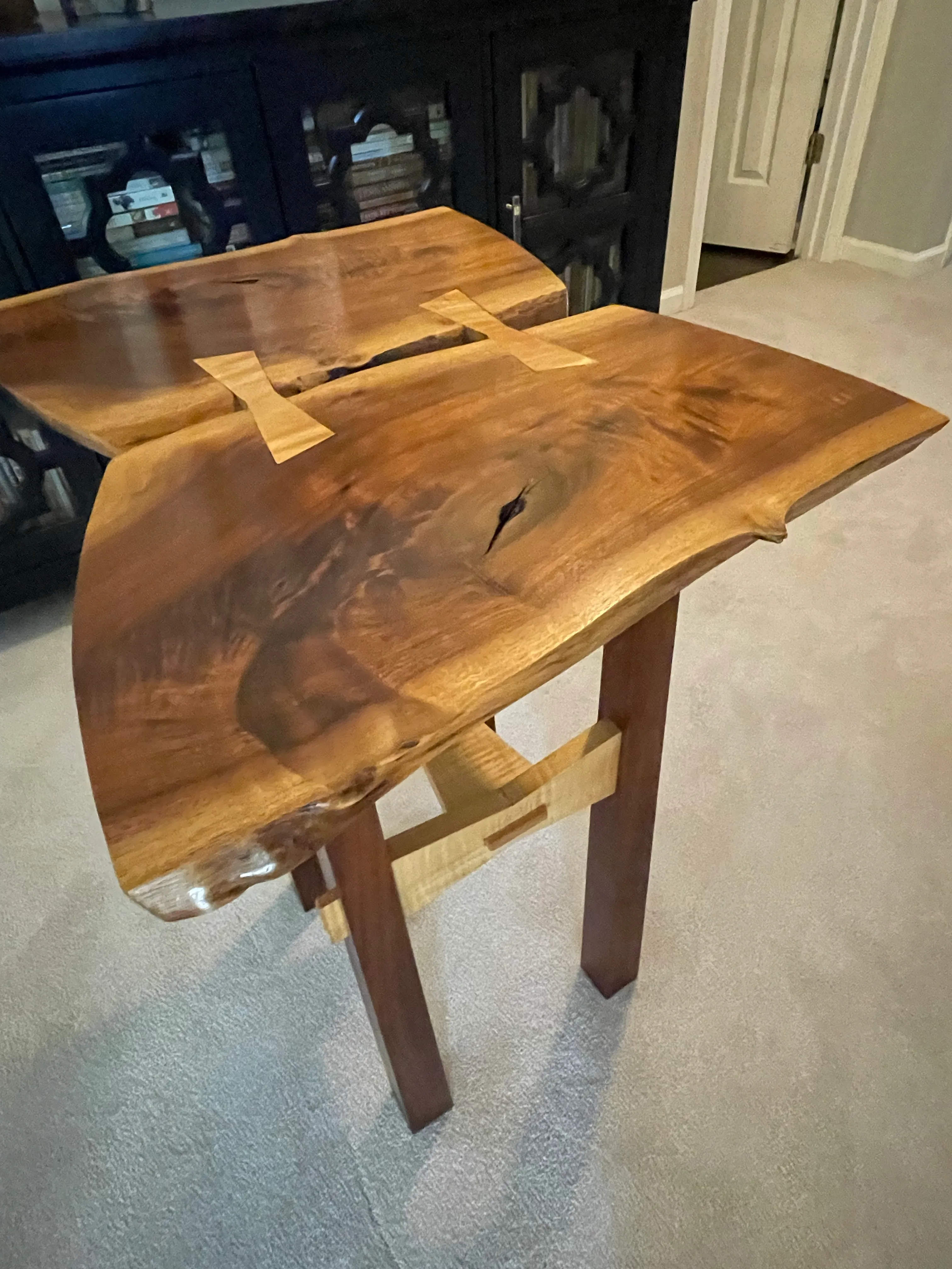 Hand Crafted Live Edge Butterfly Table in Walnut and Curly Maple