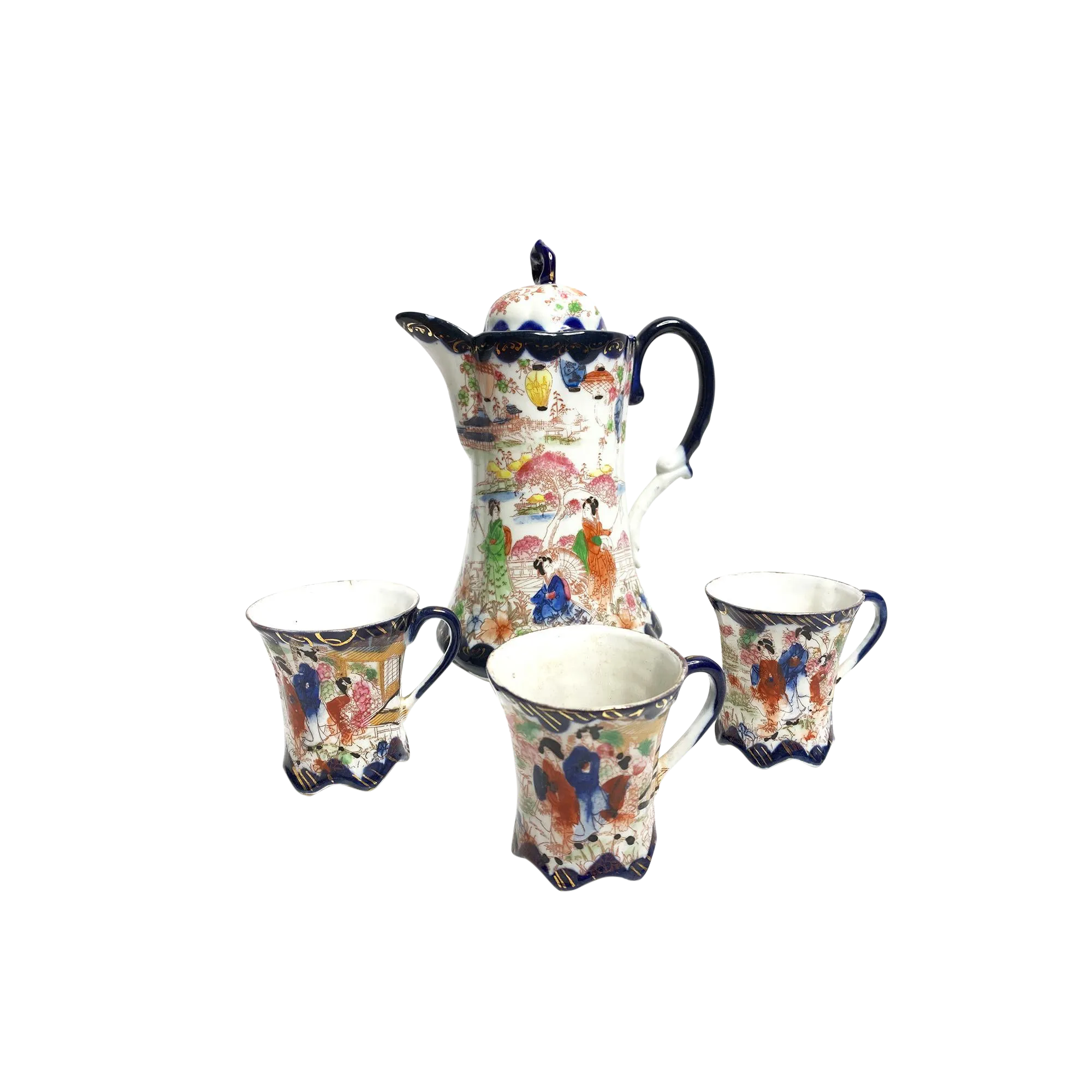 Antique 1910'sly Hand Made and Painted Gilded Porcelain Chinoiserie