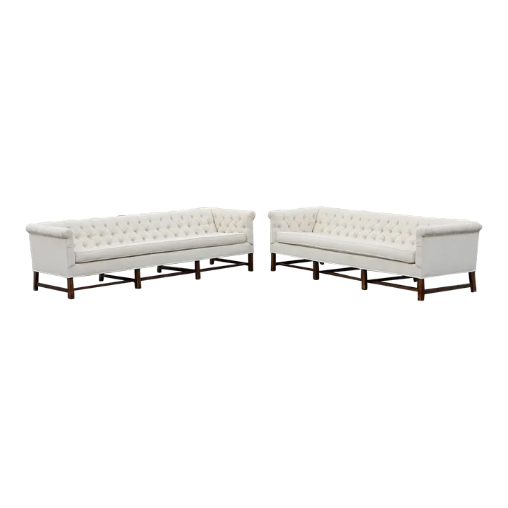 Pair of Matching MidCentury Modern Tufted Tuxedo Sofas Chairish