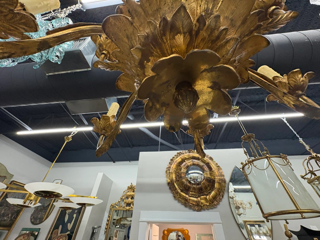 1920s French Louis XVI Style Gilt Bronze Palm Frond Chandelier
