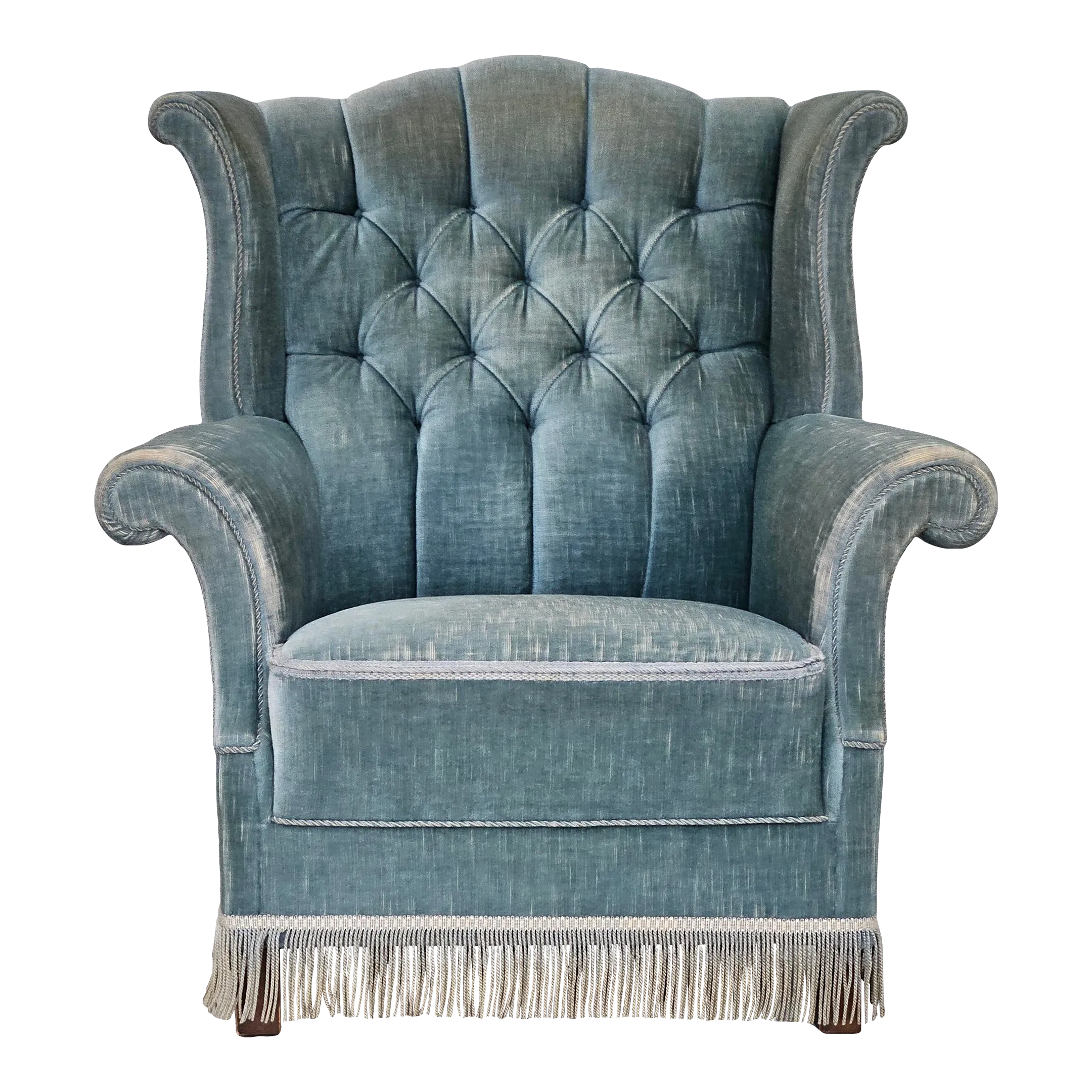 1960s Danish Wingback Armchair Light Blue Velour Original Good Condition