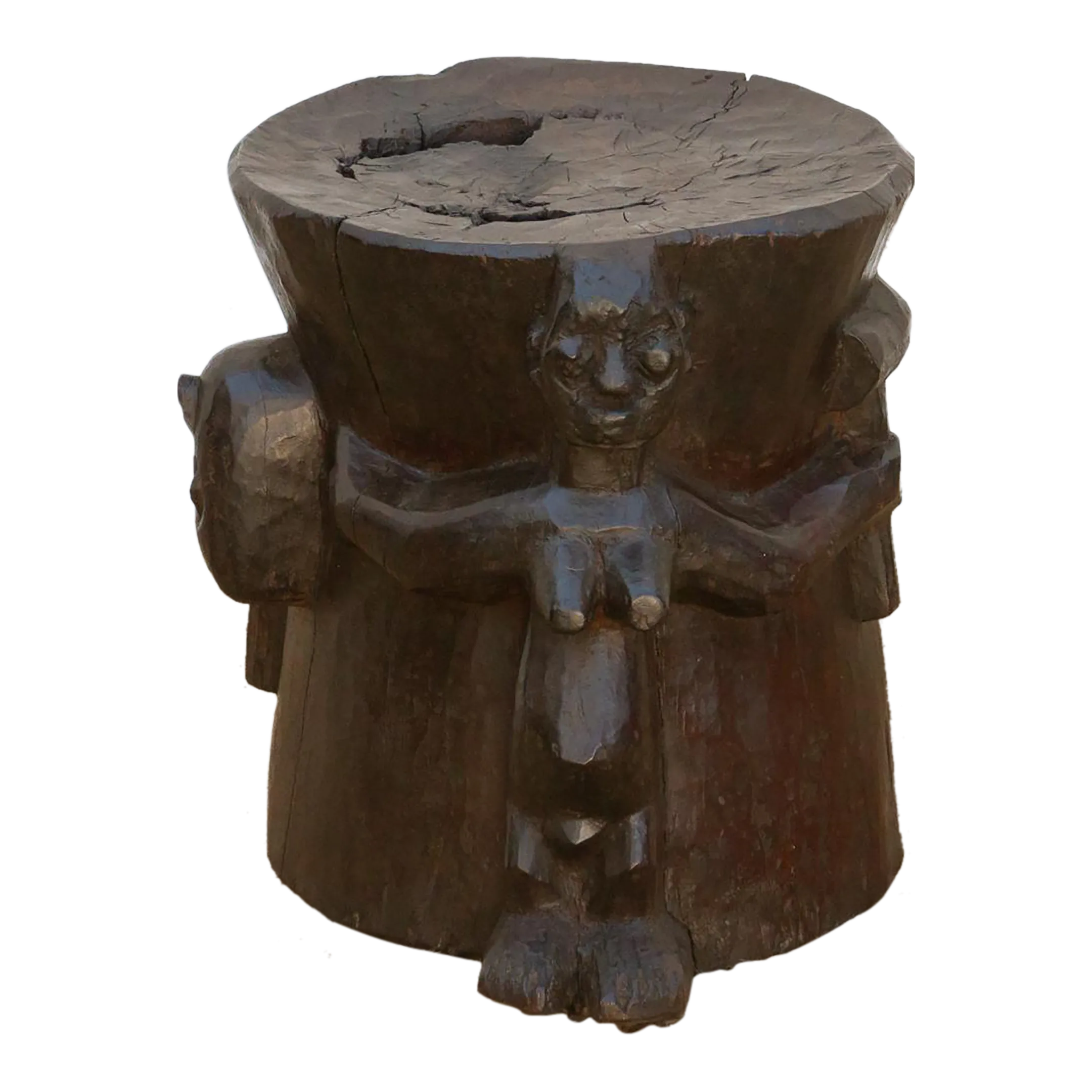 Ebonized Brown Pedestal Shango Stool