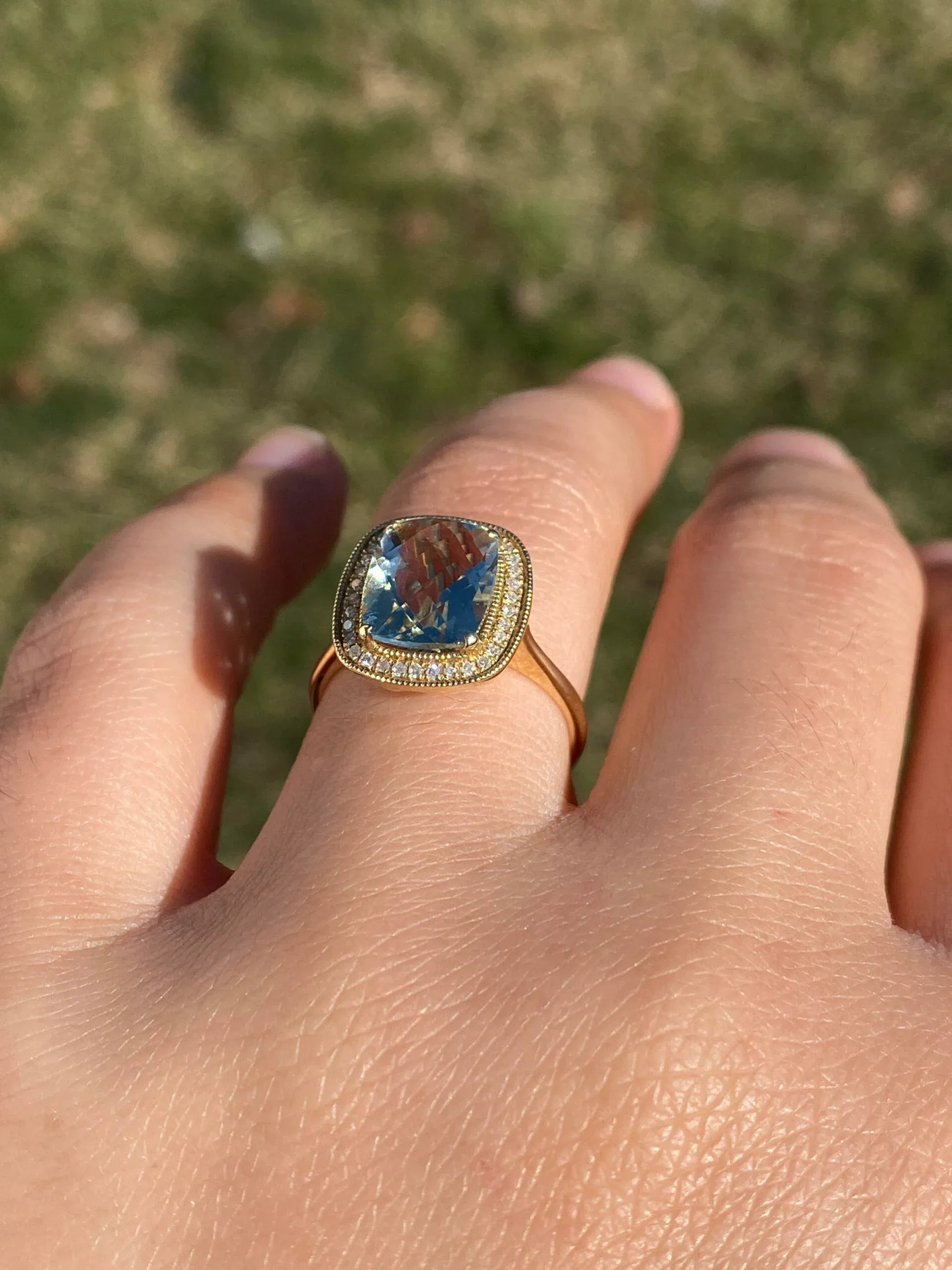 Praisiolite and Natural Diamond Halo Ring in Yellow Gold main image 8