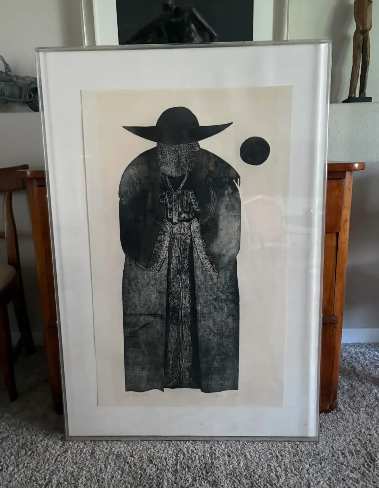 Large Abstract Black and White Etching of a Bishop by Artist John Kenneth Esler