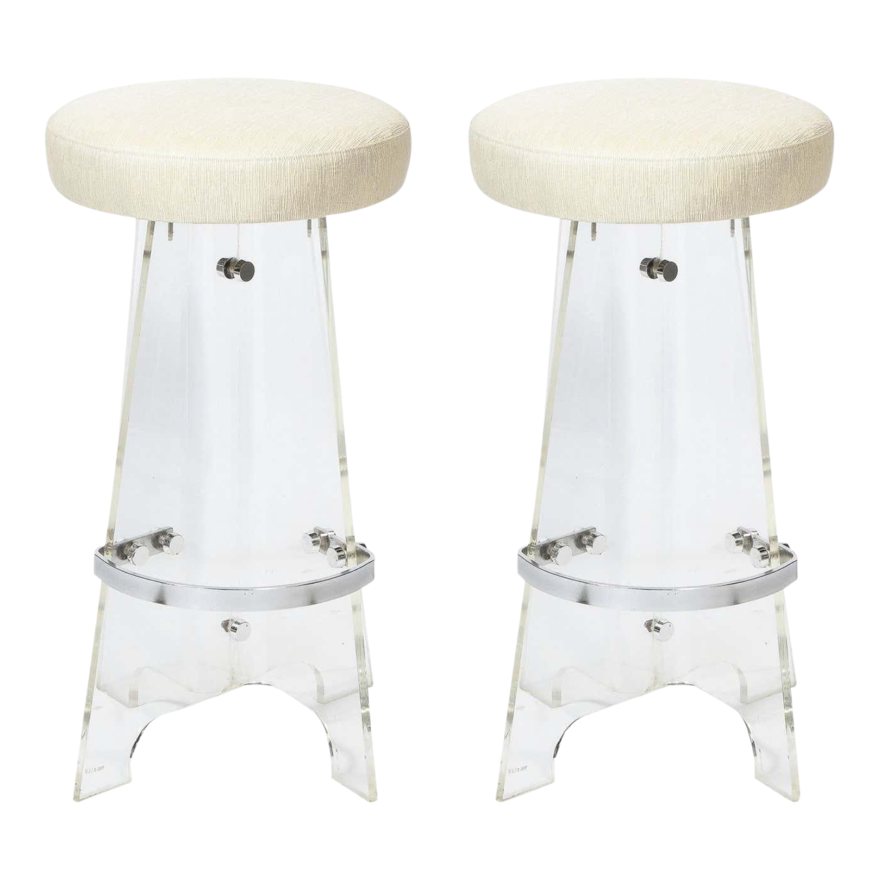 MidCentury Modern Lucite, Chrome Bar Stools in Holly Hunt Upholstery