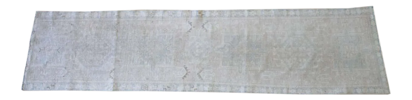Vintage Wool Turkish Runner Rug in Blues and Natural