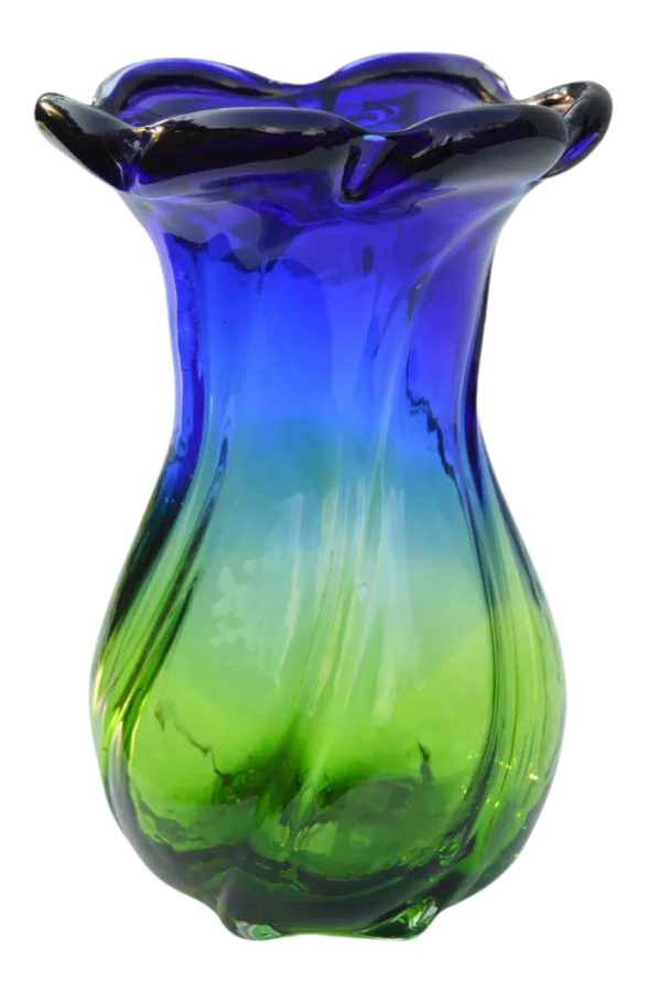 MidCentury Handmade Blue & Green Glass Vase Chairish