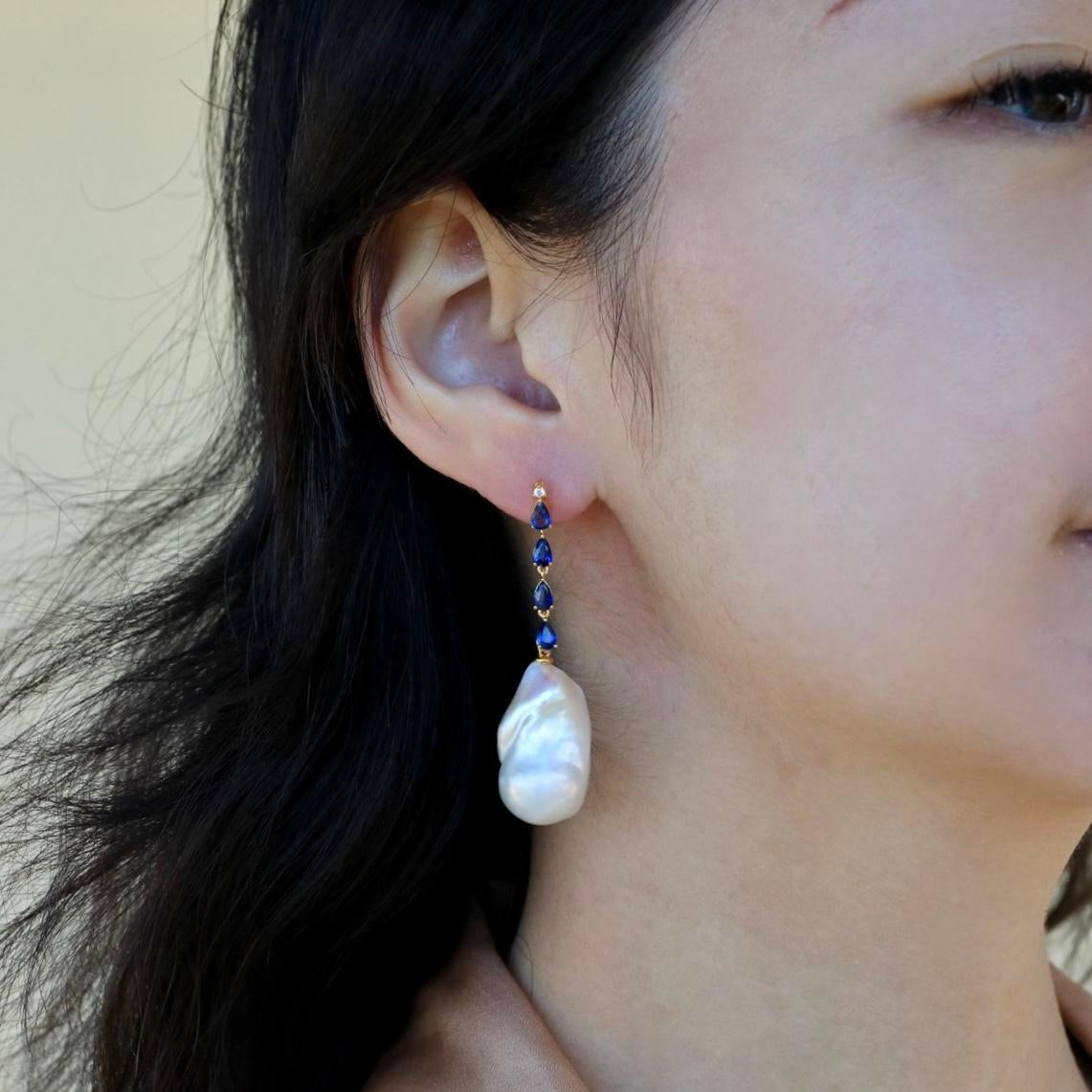 Nina Zhou Sapphire Diamond & Baroque Pearl Convertible Drop