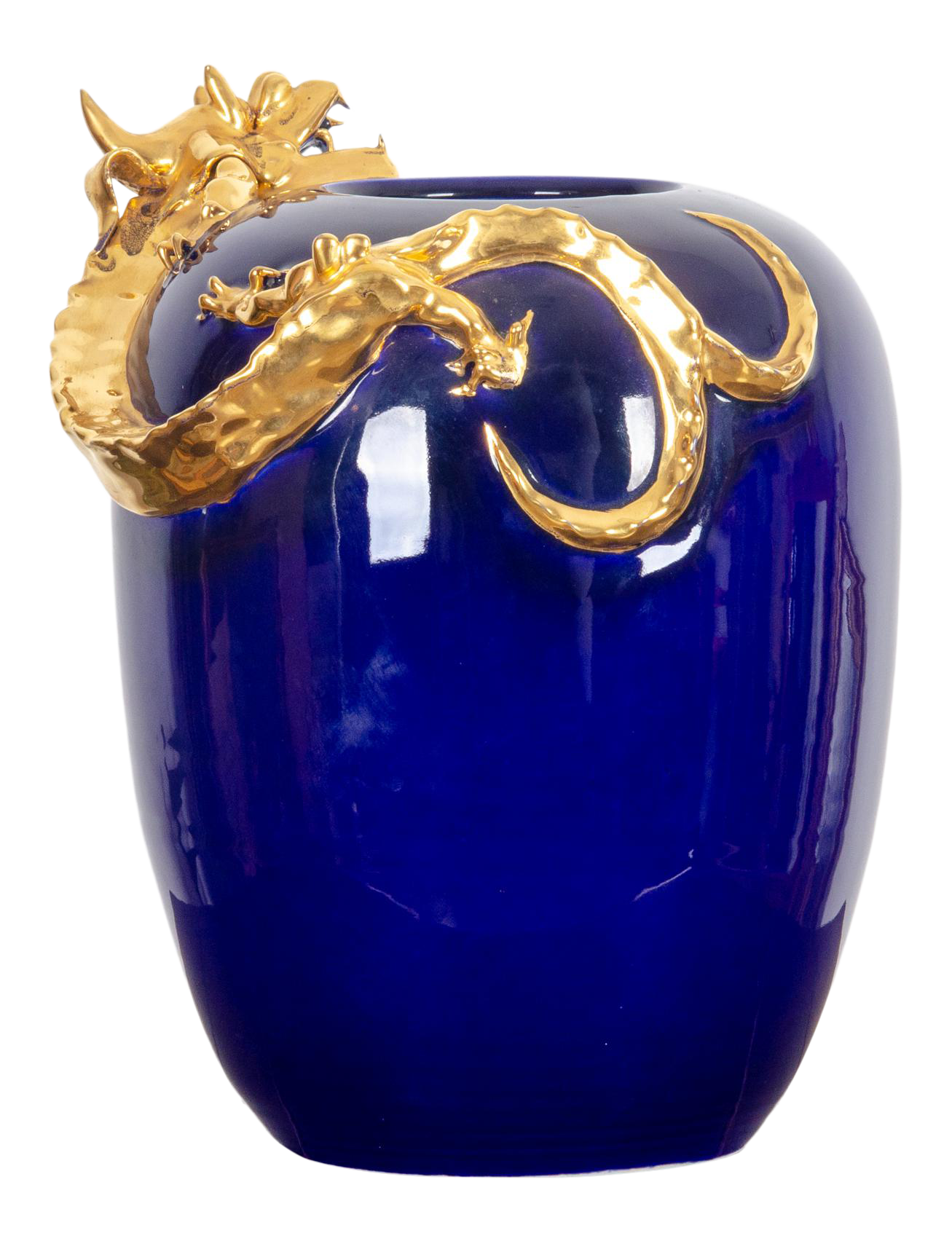 Mid 20th Century Japanese Cobalt & Gilt Dragon Vase Chairish