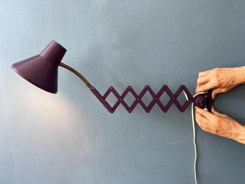 Vintage Space Age Purple Scissor Wall Lamp