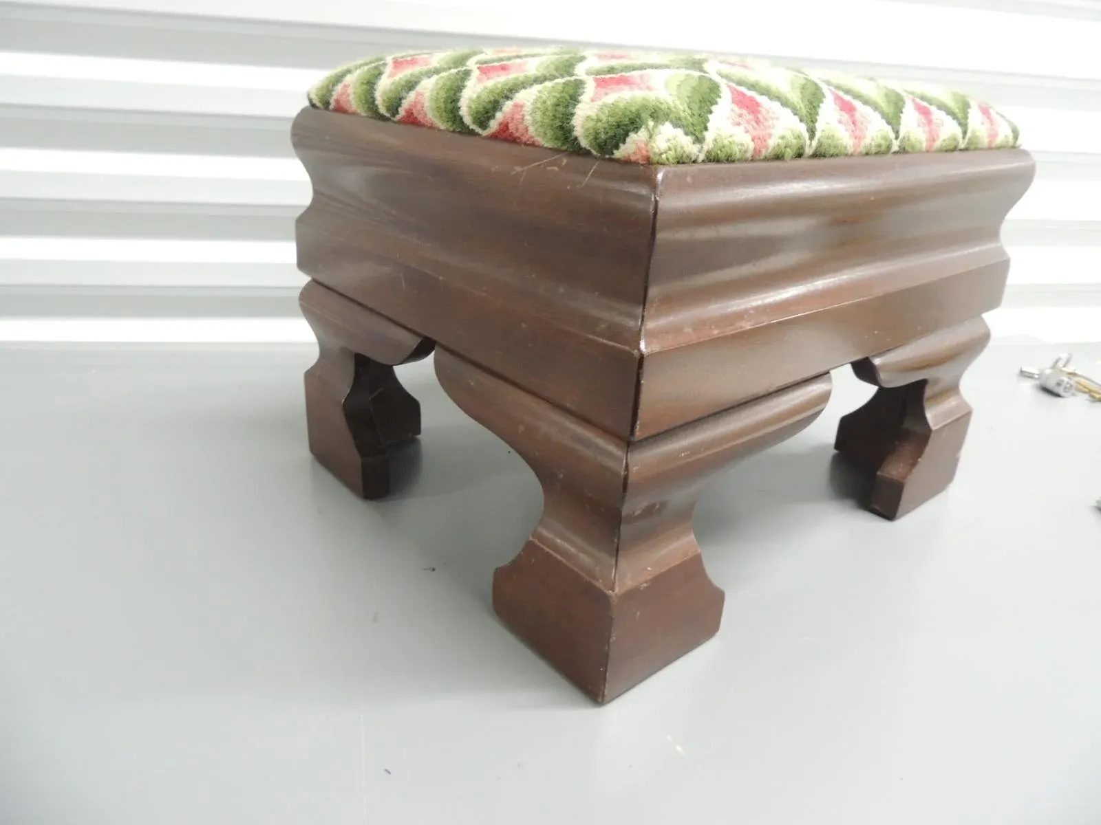 Antique American Empire Footstool/Ottoman Upholstered in a Bargello Tapestry