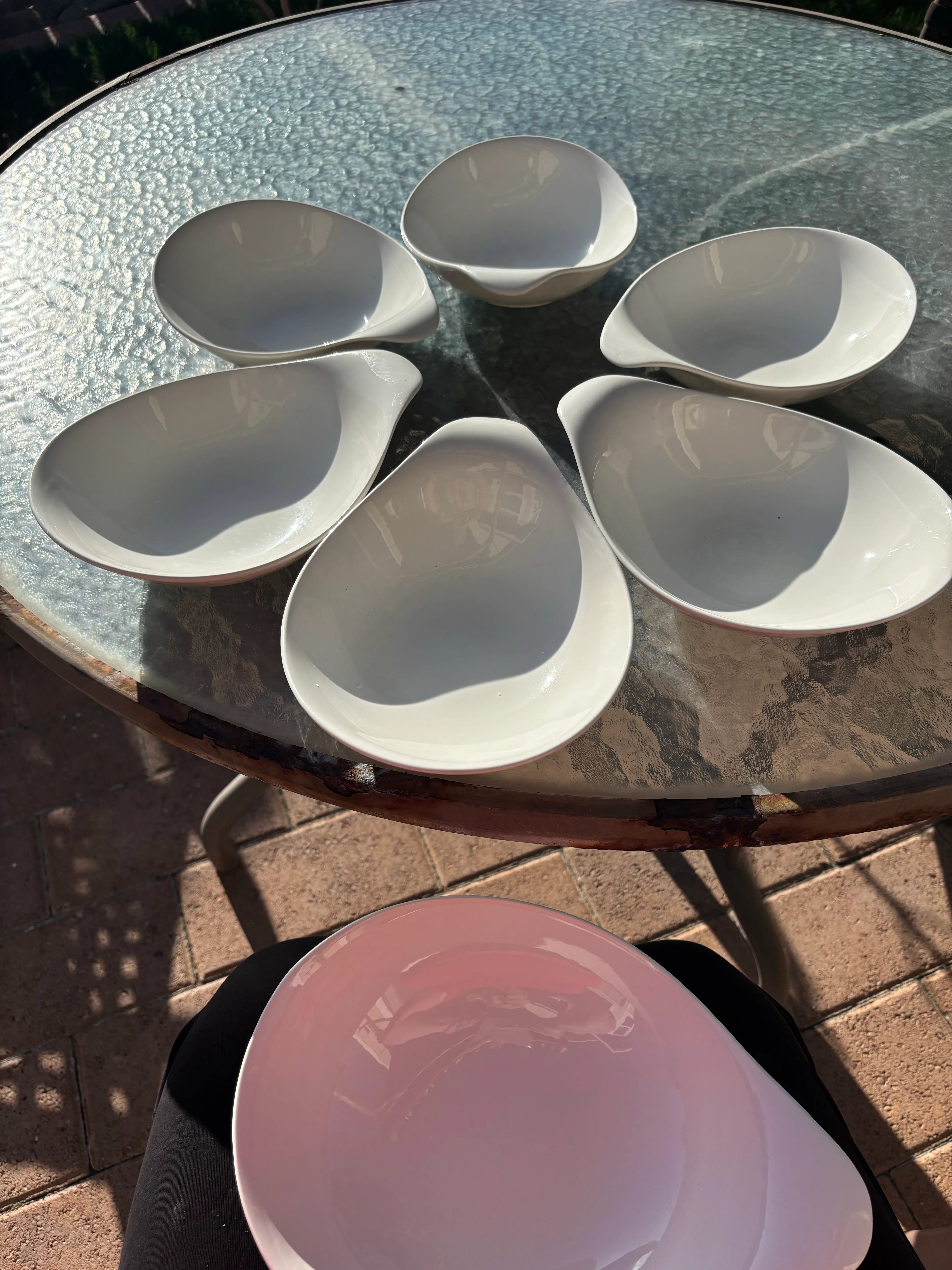♥ オシャレにディスプレイ♥多目的利用可能♥エクセラホワイトボール7皿 Mid Century Modern Eva Zeisel Hallcraft Tomorrow's Classic China