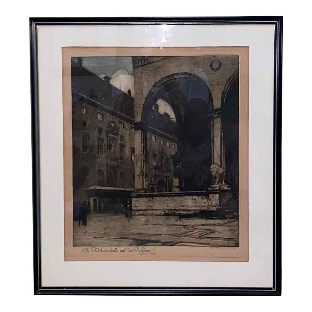 Luigi Kasimir Early Aquatint Etching “Die Feldherrnhalle Mit Der