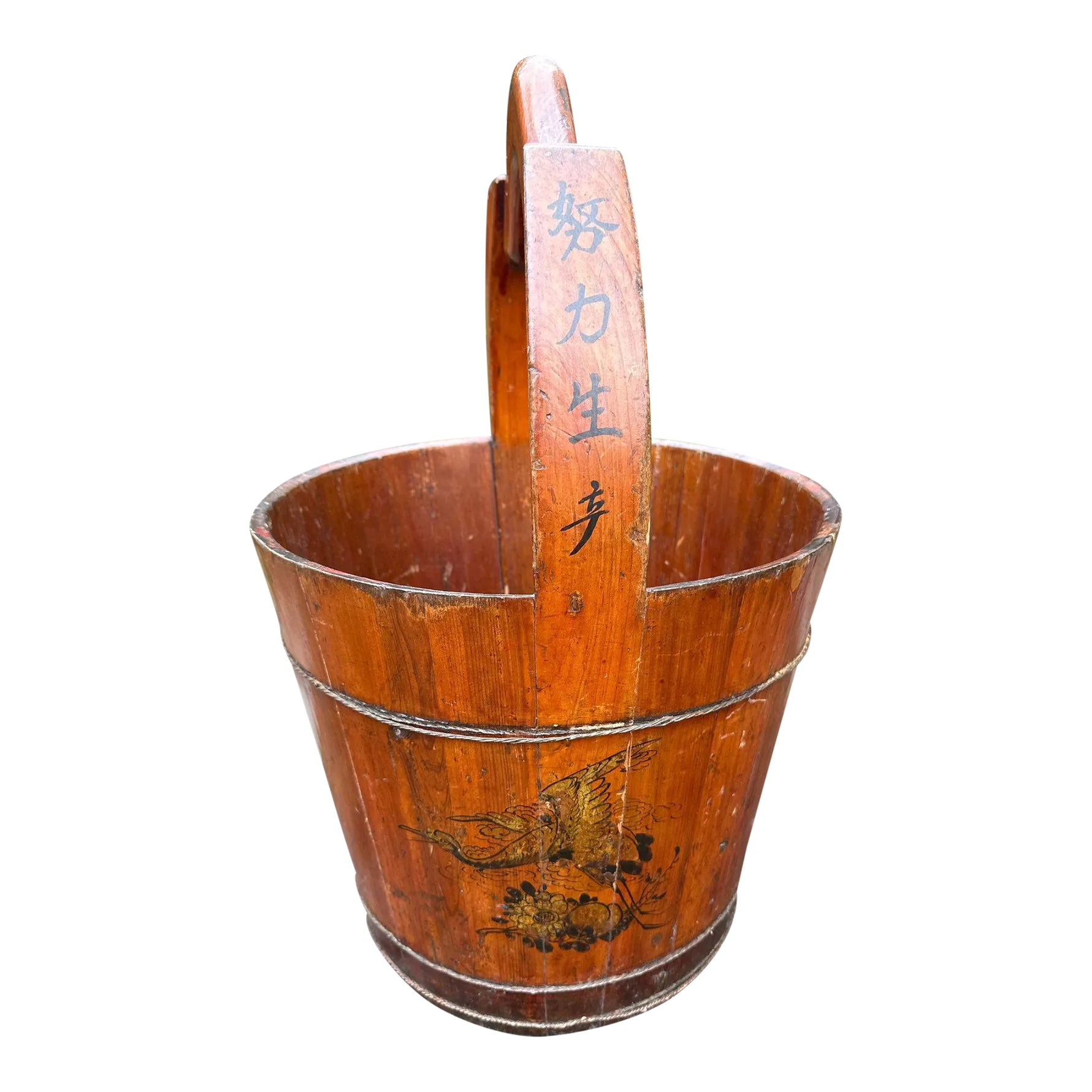 Antique Chinese Elm Wood Grain Bucket