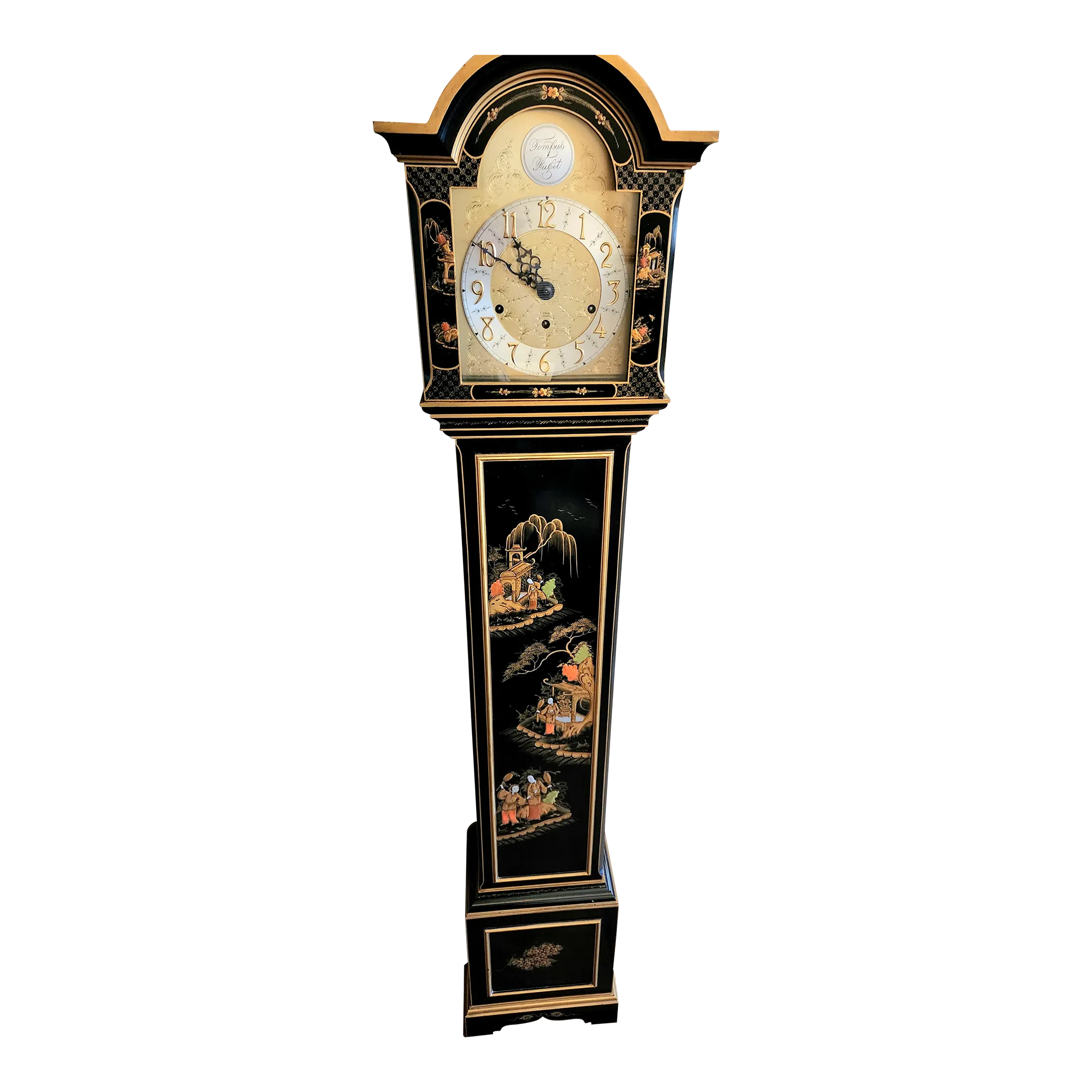 Elegant Elliott of London Modern Black Chinoiserie Long Case Clock
