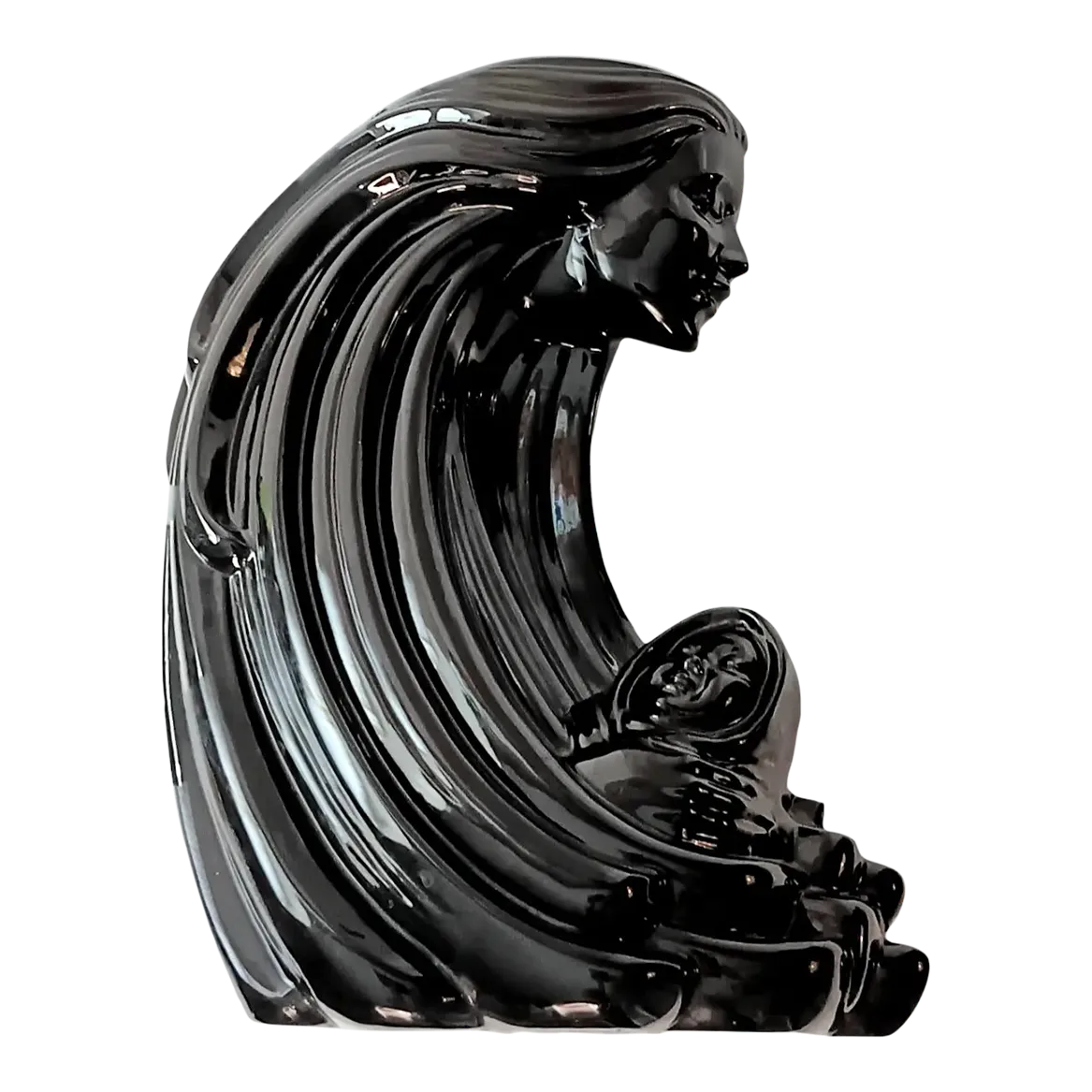 Vintage Sittre Ceramics Woman and Child Black Gloss Wind Swept