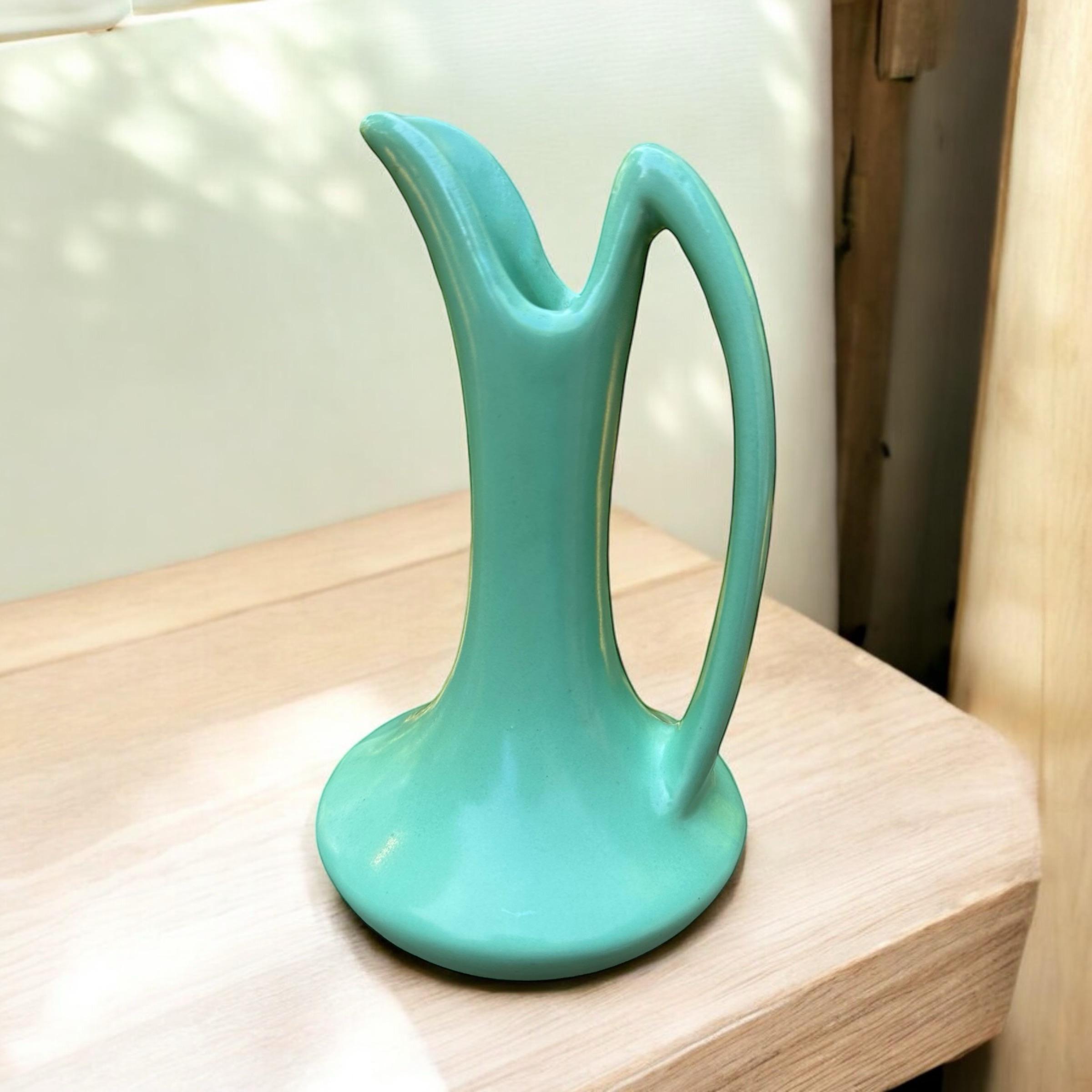 Niloak Pottery Green Ewer Pitcher Vase Late 1930-1940 | Chairish