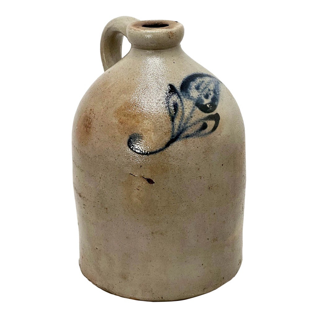 Antique American Primitive Blue Decorated Stoneware 1 Gallon Spirits ...
