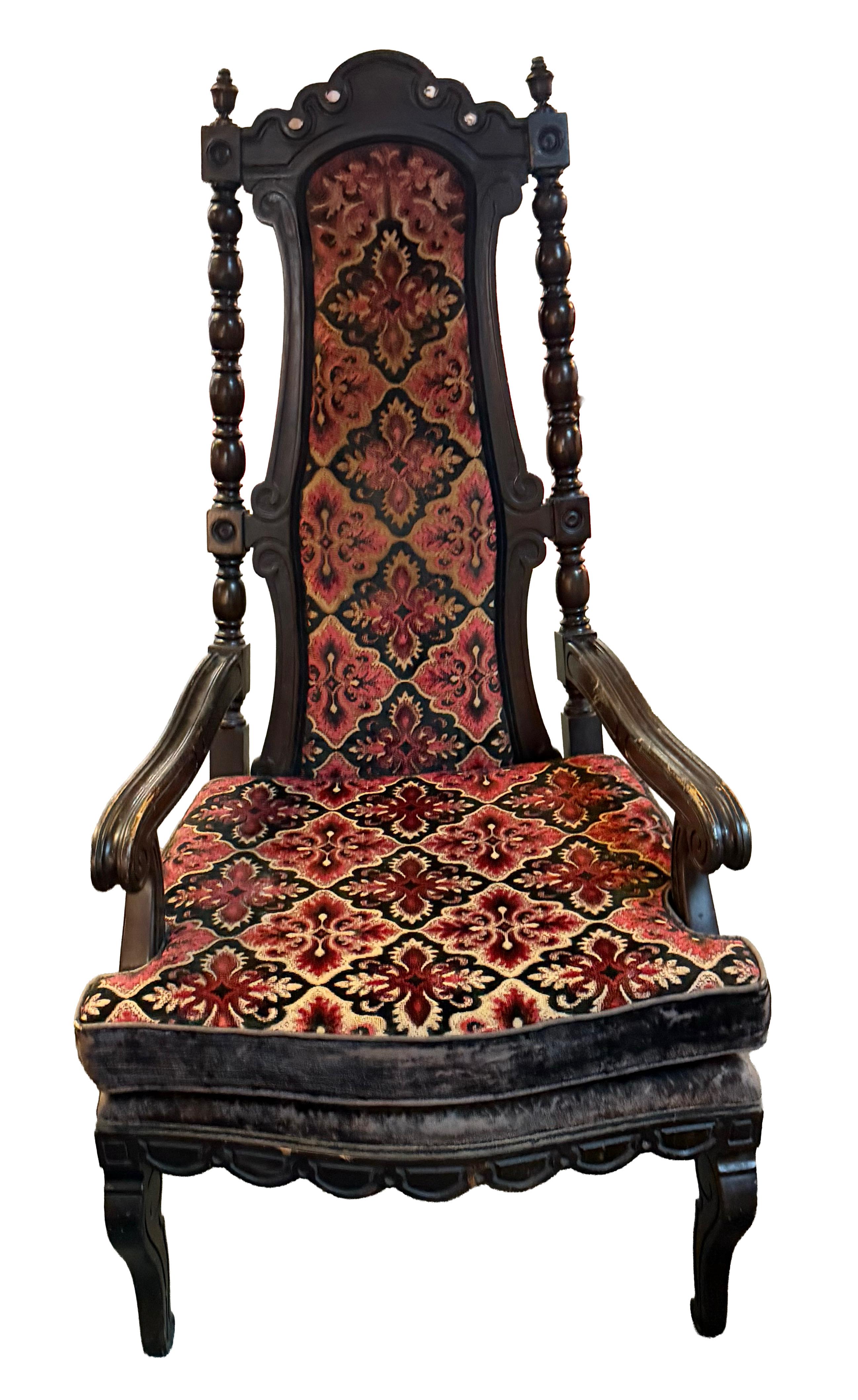 Early 20th Century Carved Jacobean Victorian Throne Chairs