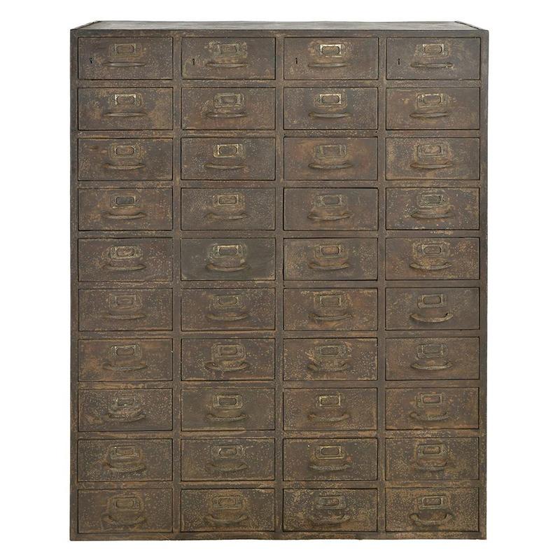 Industrial Style Storage Unit in Patinated Metal with 40 Drawers