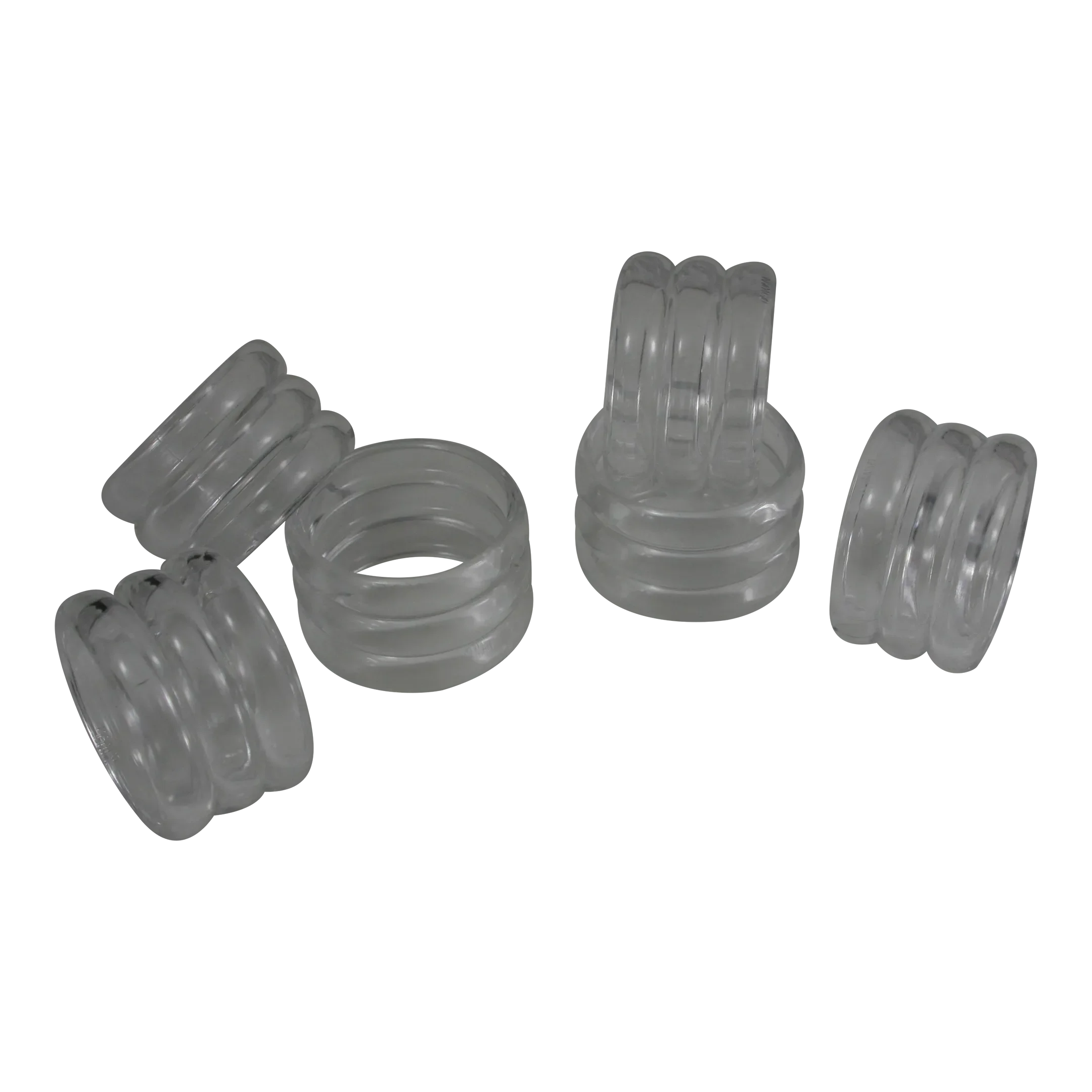 Mid Century Modern Clear Round Ribbed Lucite Napkin Rings- Set of