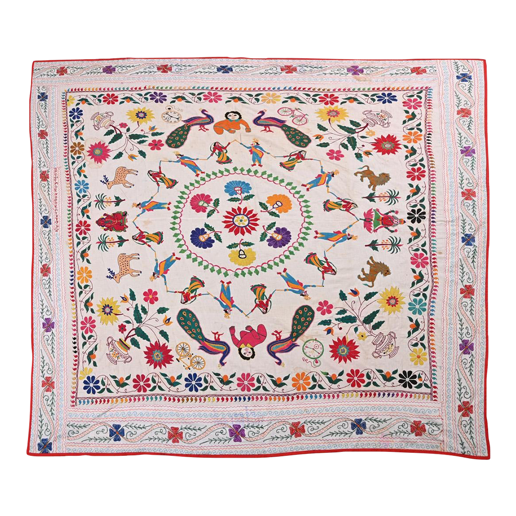 Vintage 1930s Indian Lord Krishna Rasleela Embroidery Wall Hanging