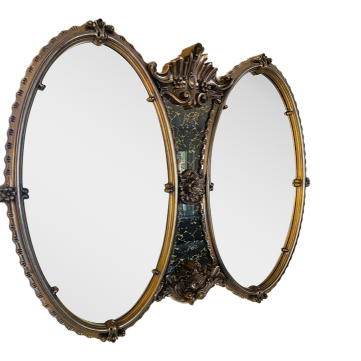 1990s Oval Double Mirror With Italian Gold Tone Frame Chairish